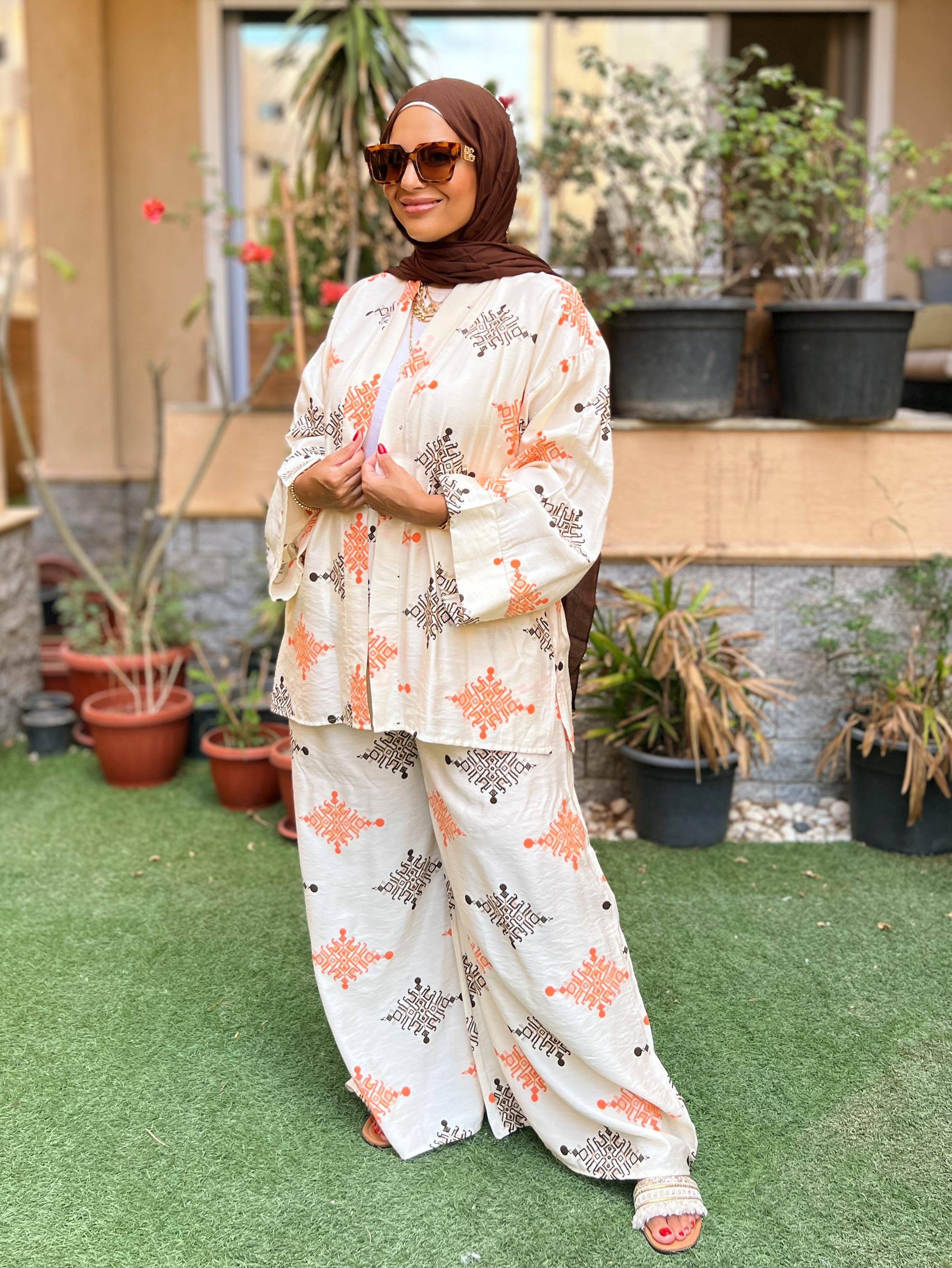 Patterned Linen Set - White