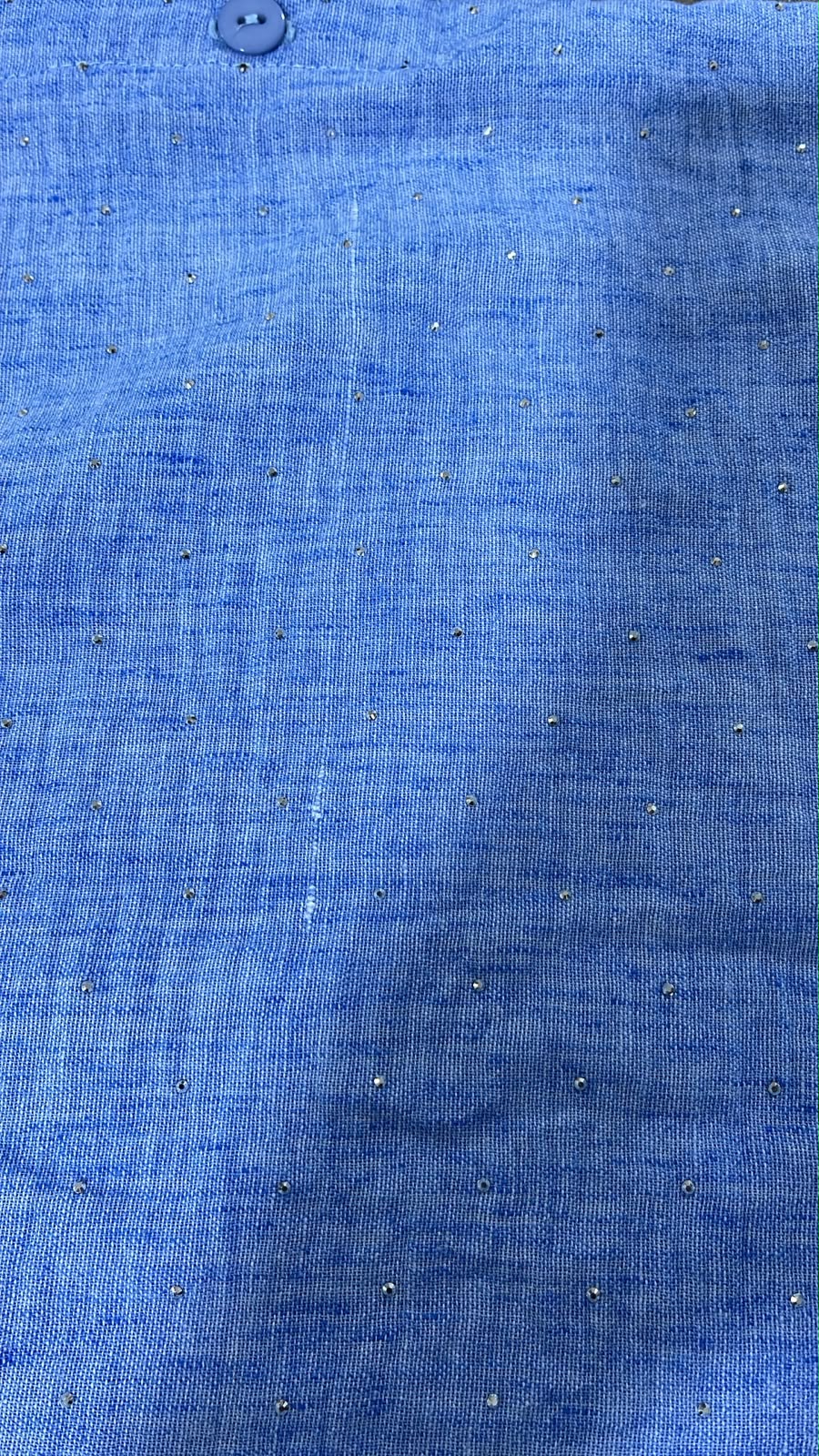 Strass Linen Shirt - Baby blue (SLB01)