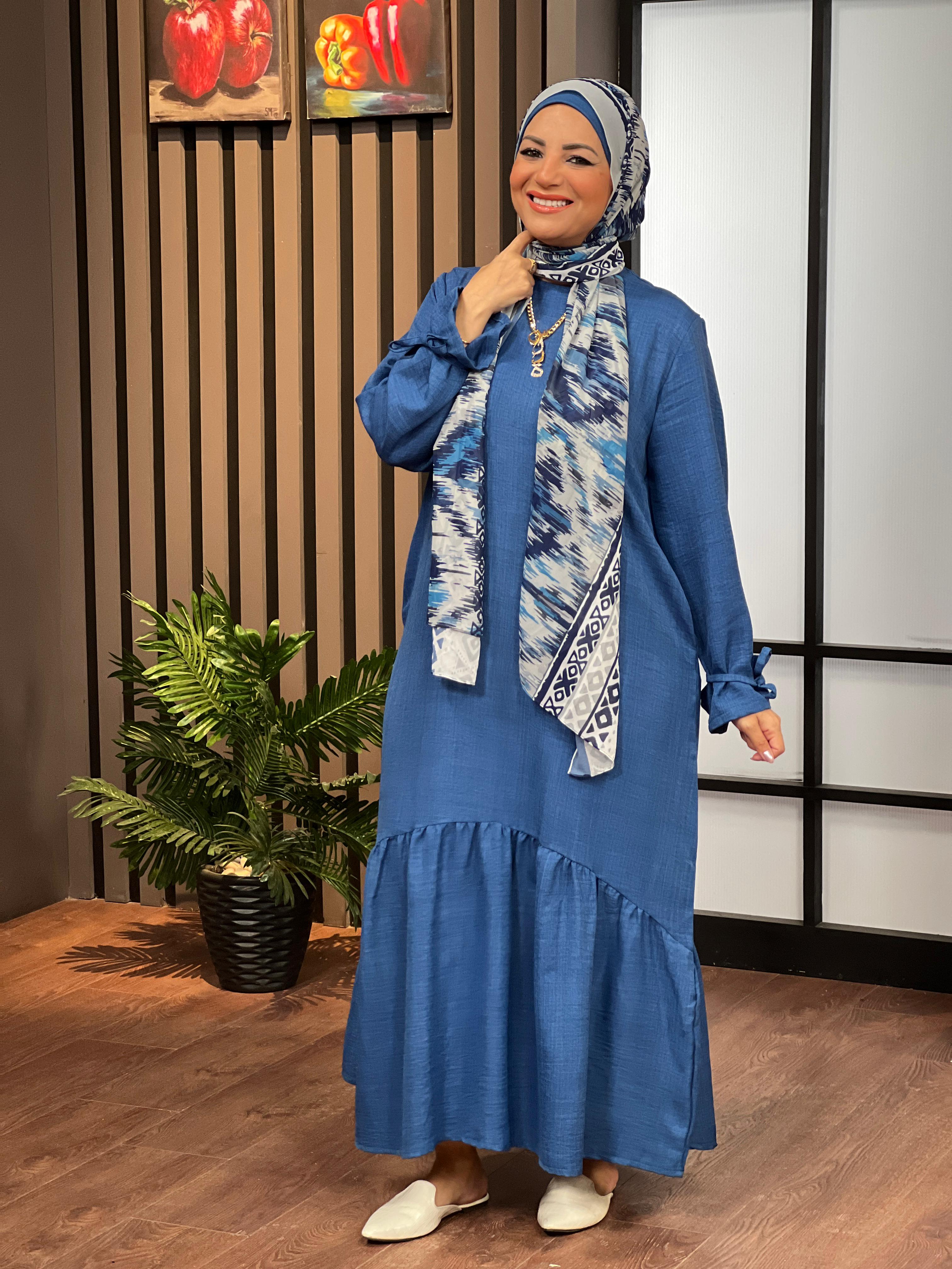 Ribboned Linen Dress Indigo