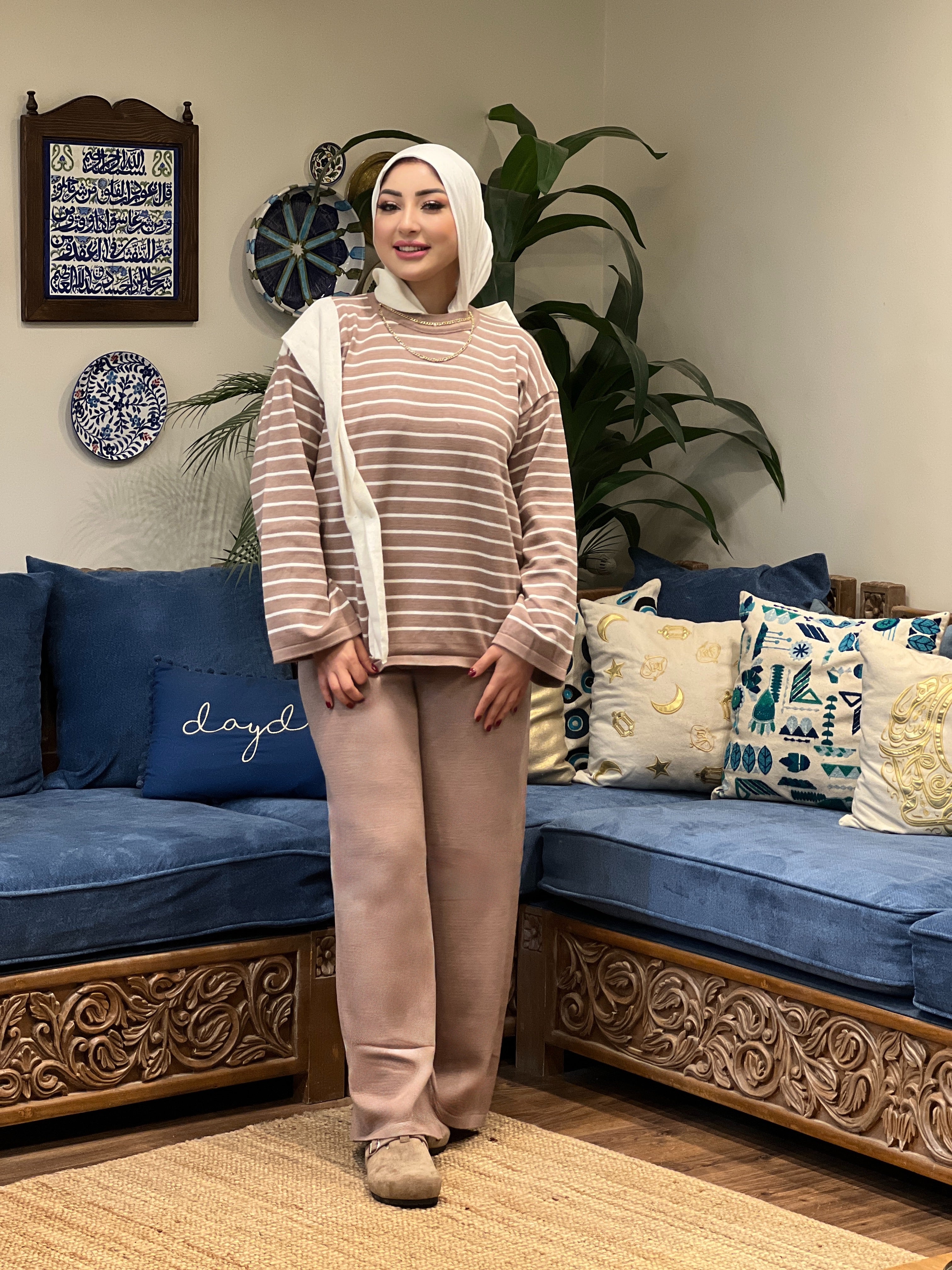 Knitted Set - Café and Off White 