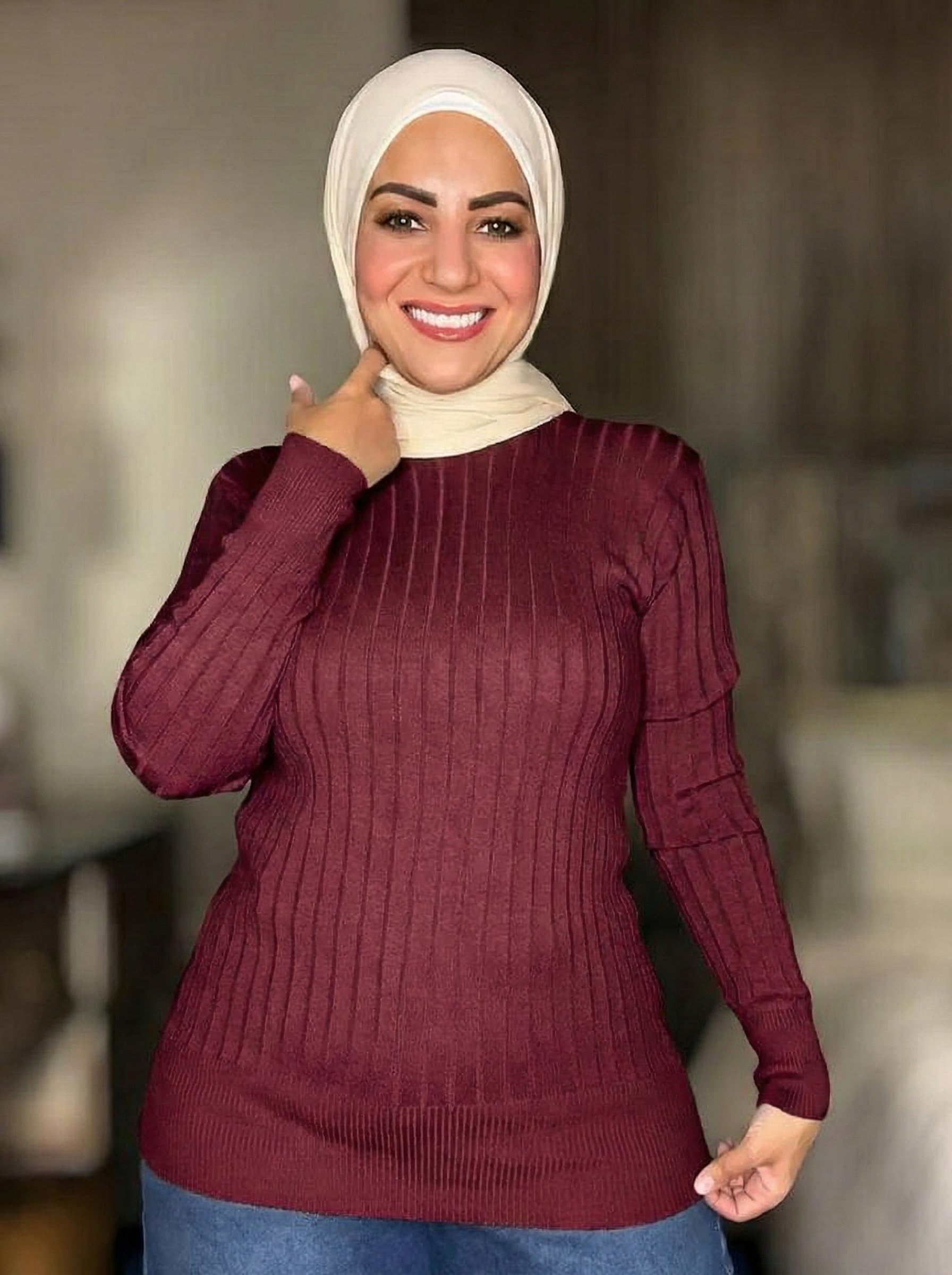 Striped High-cool Pullover Burgundy