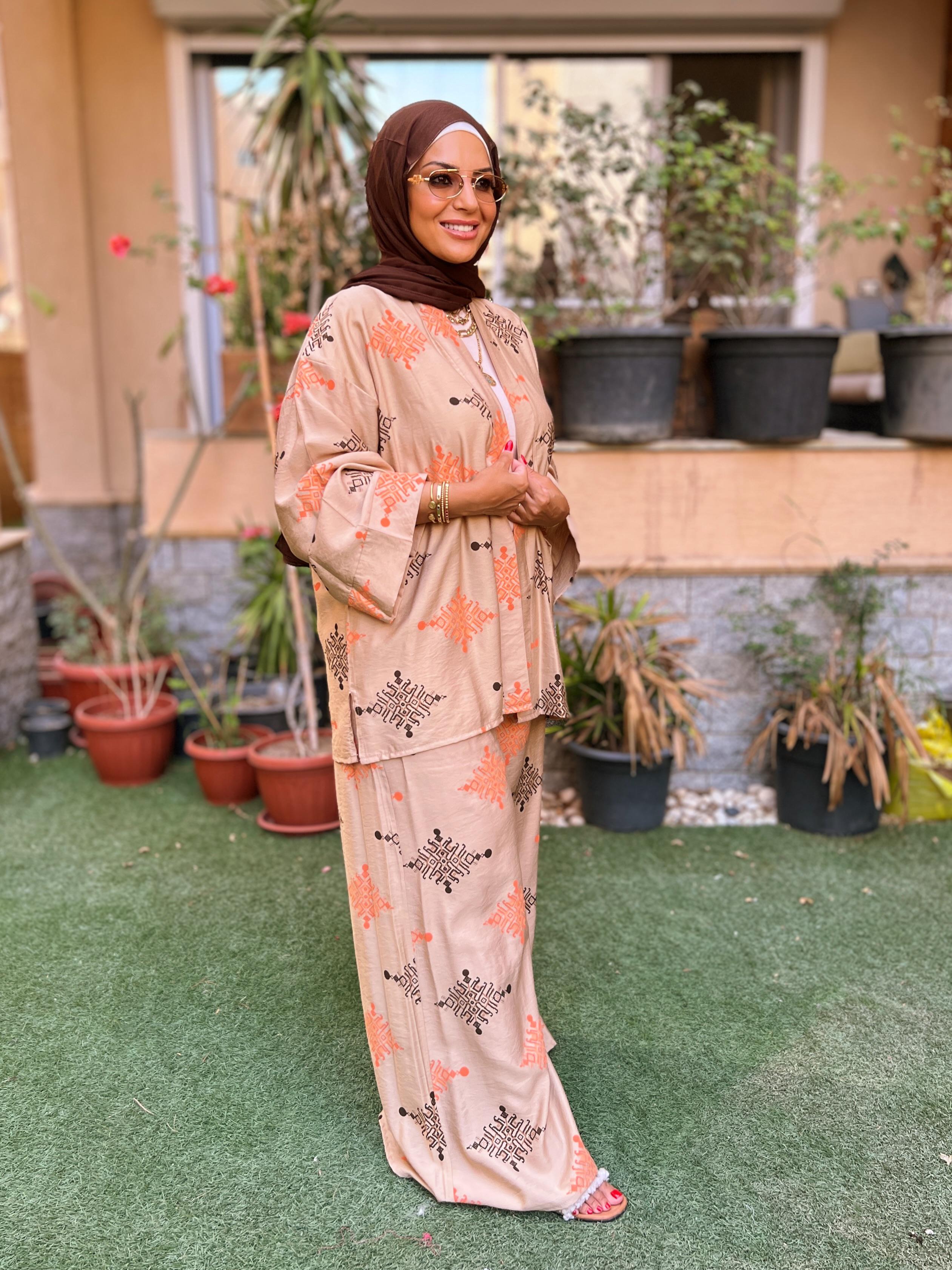 Patterned Linen Set - Cafe