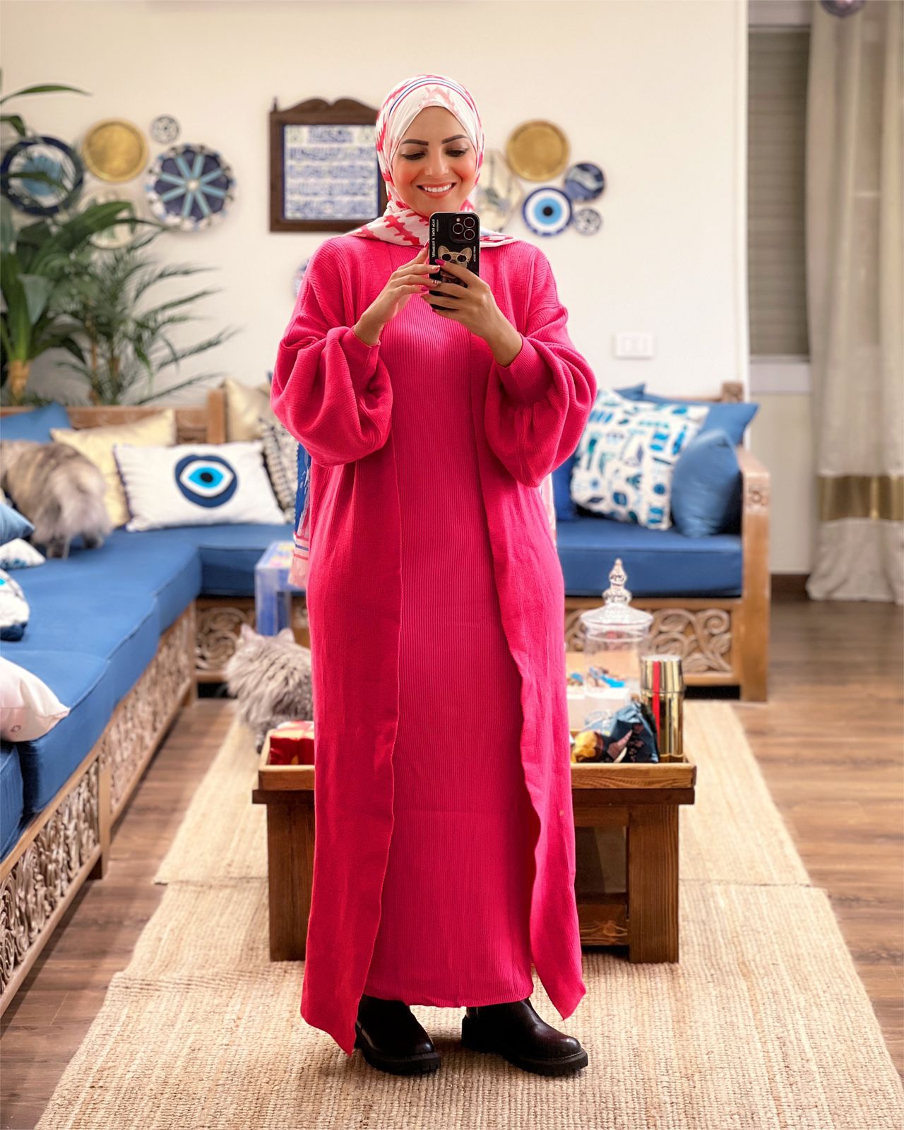 Knitted High-cool Plain Basic Dress - Fuchsia