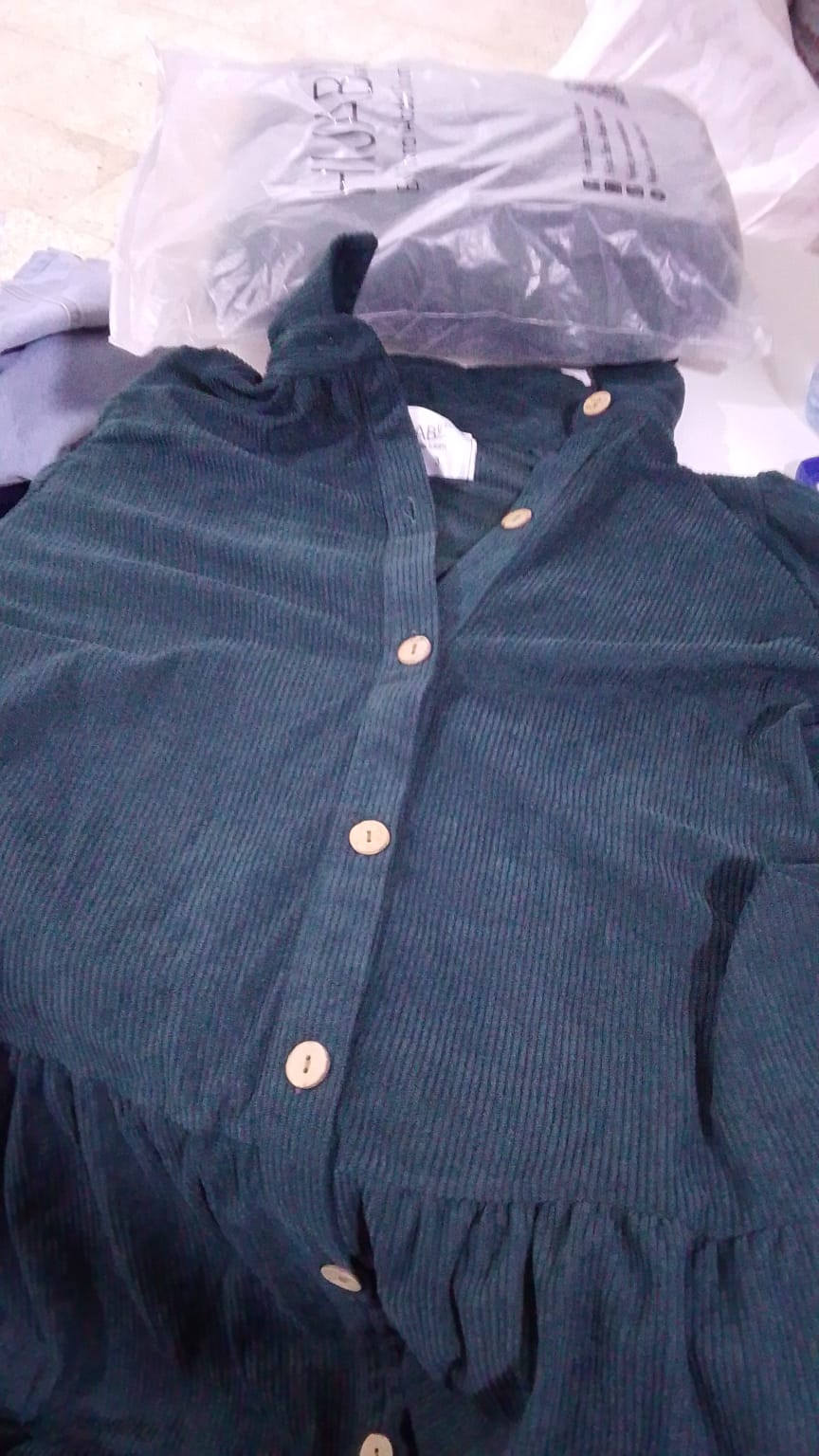 Belted corduroy dress- Petrol green (BD05)