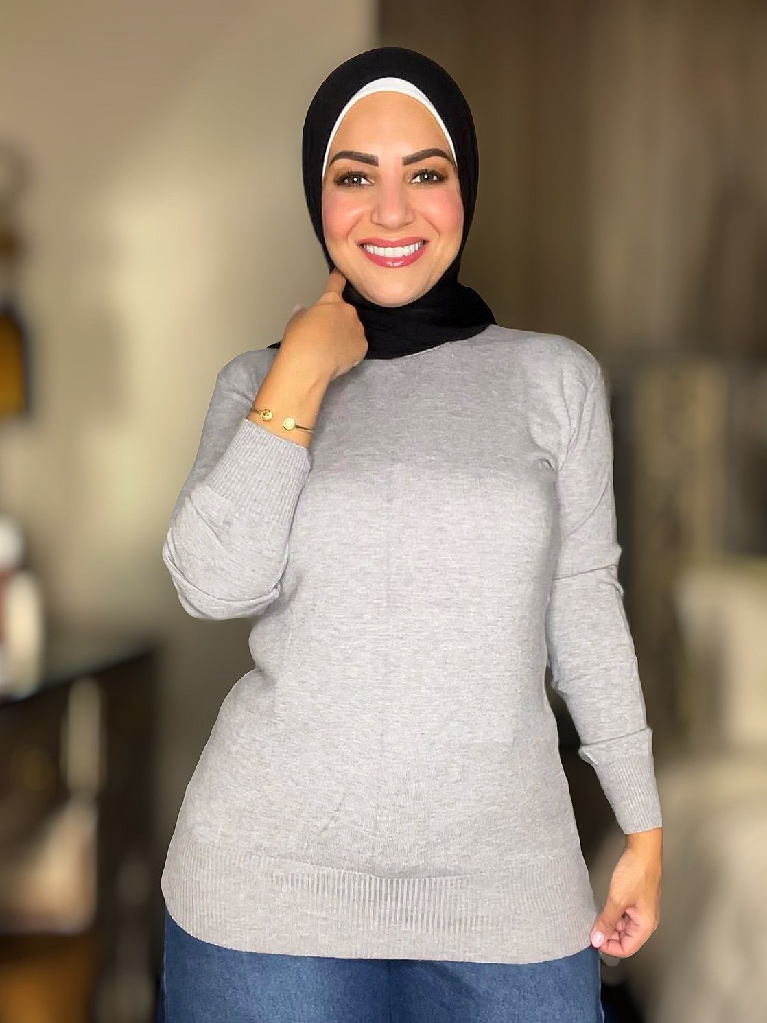 Knitted Plain High-cool Pullover - Free Size - Light Grey