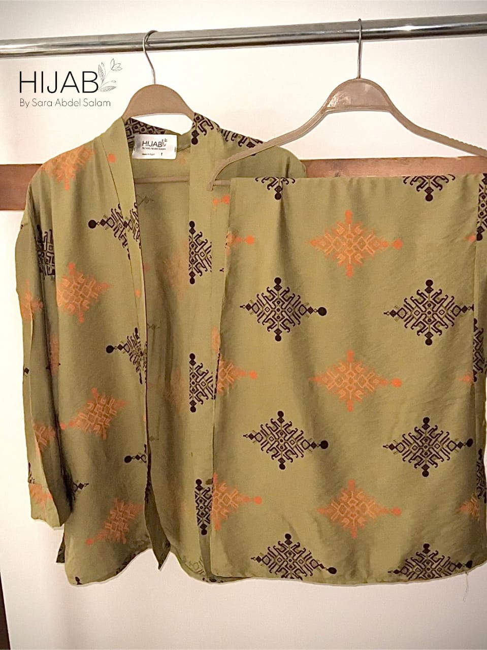Patterned Linen Set - olive