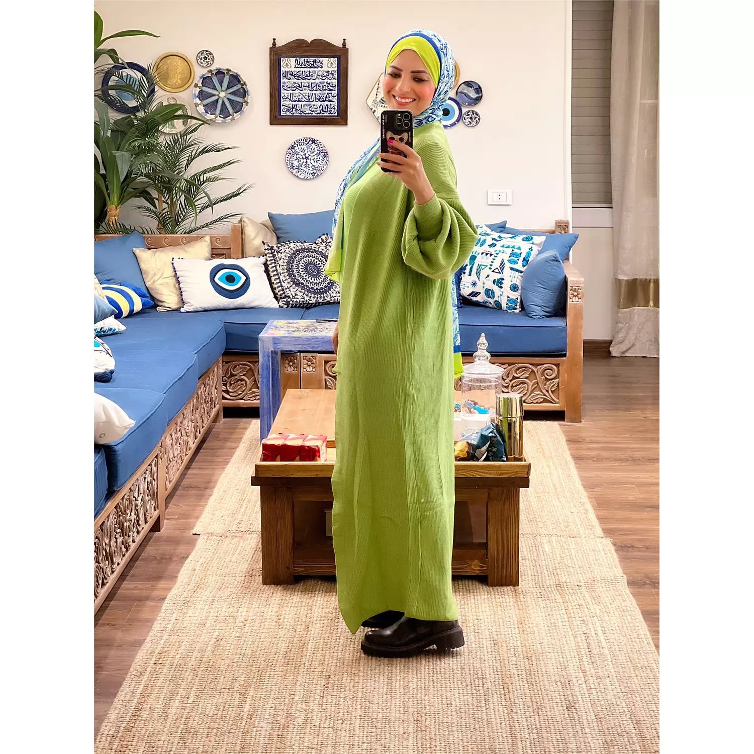 Drop Shoulder Knitted Cardigan - Lawngreen