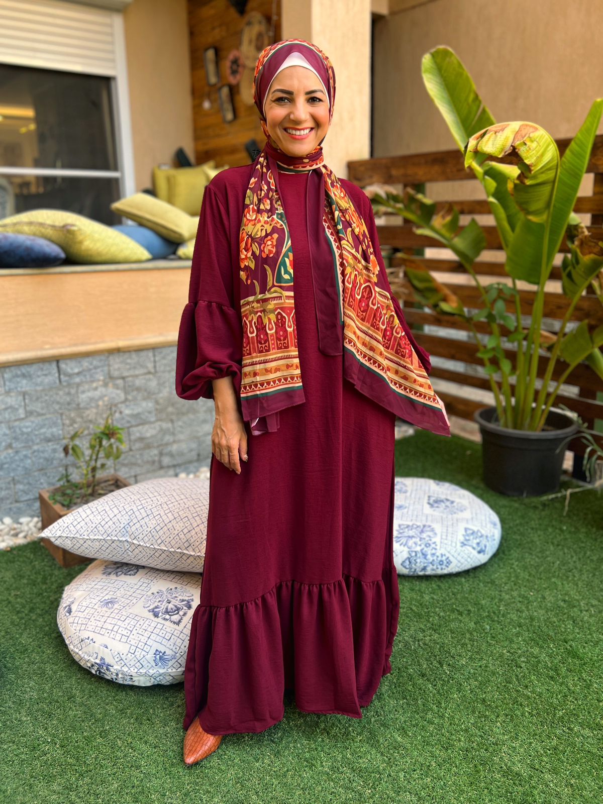 Ruffled basic dress- Maroon (RBDN01)