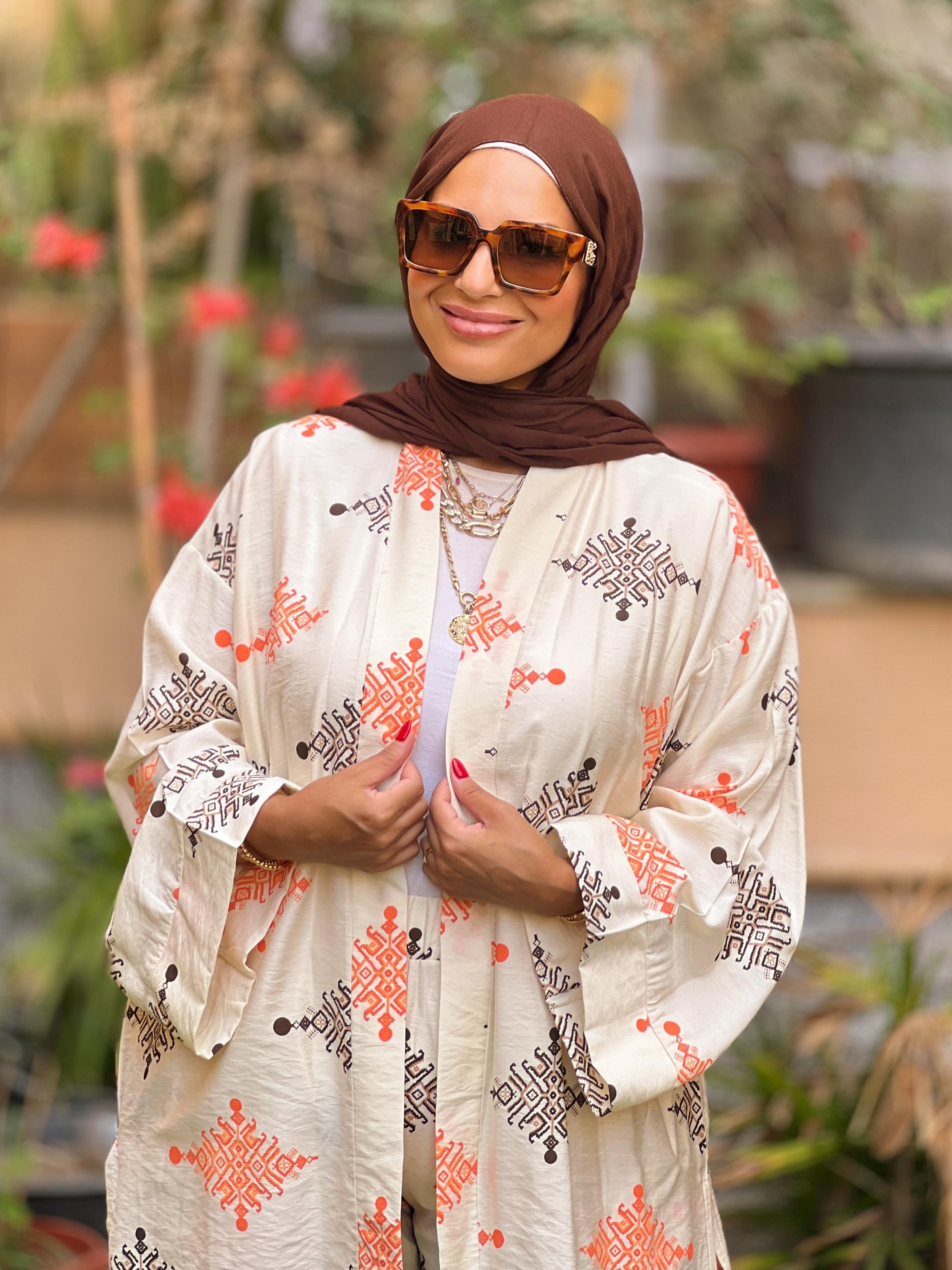 Patterned Linen Set - Beige