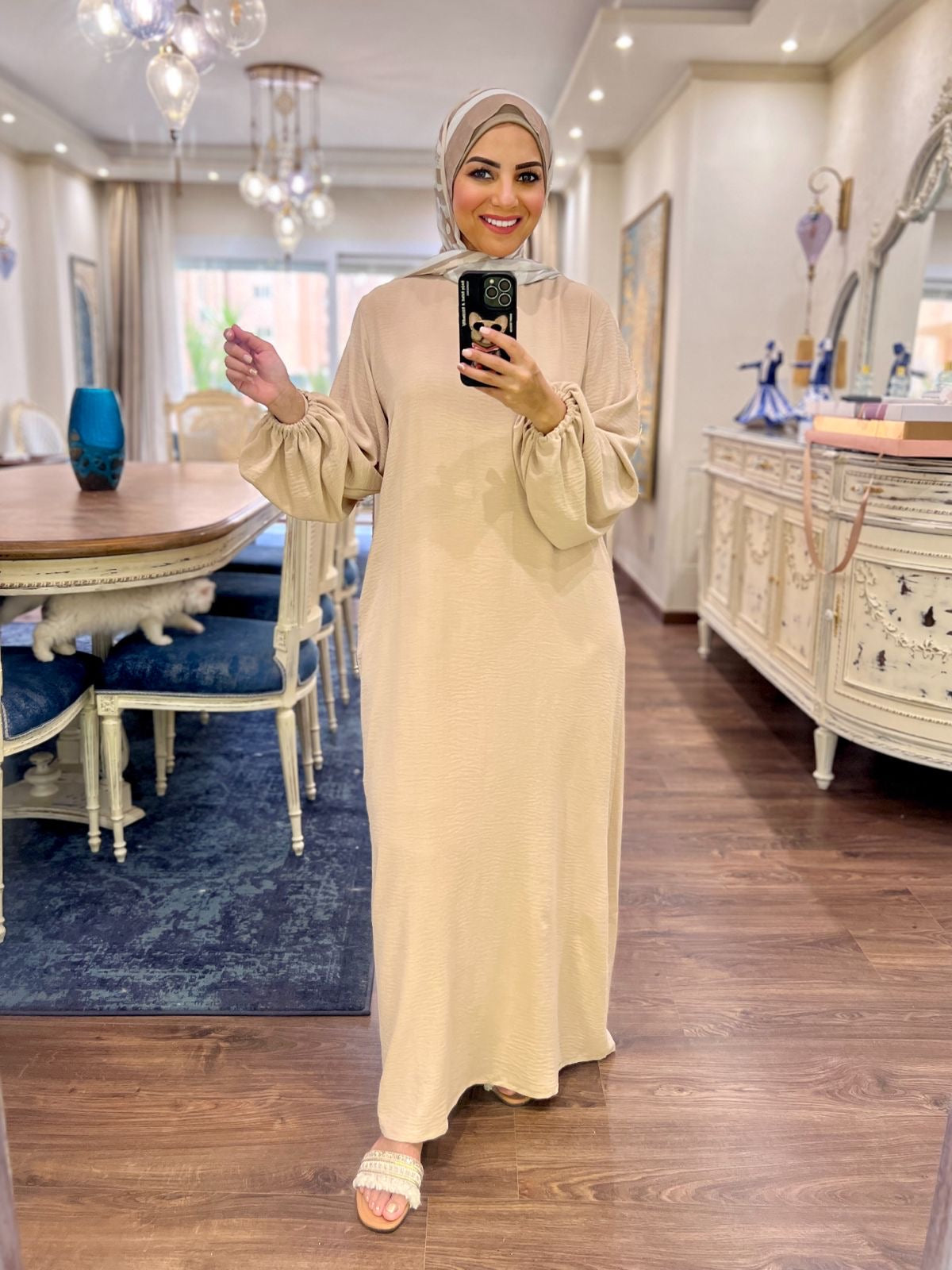 Basic Long Sleeve Dress- Beige