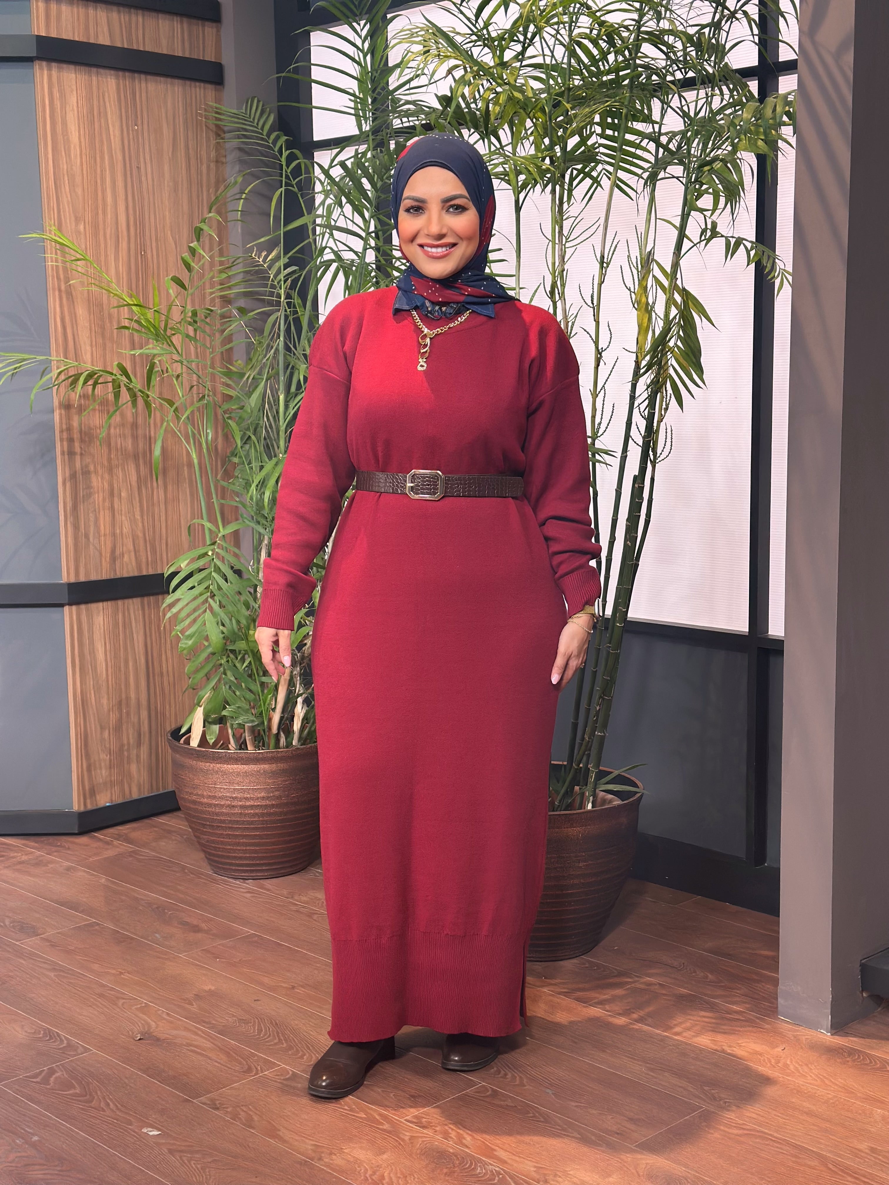 Knitted Oversized Dress - Maroon