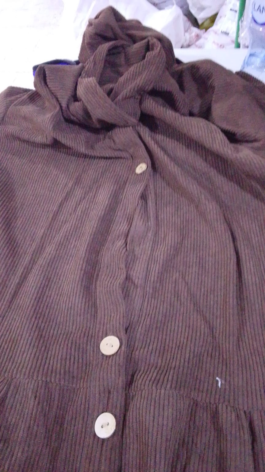 Belted corduroy dress- Brown (BD02)