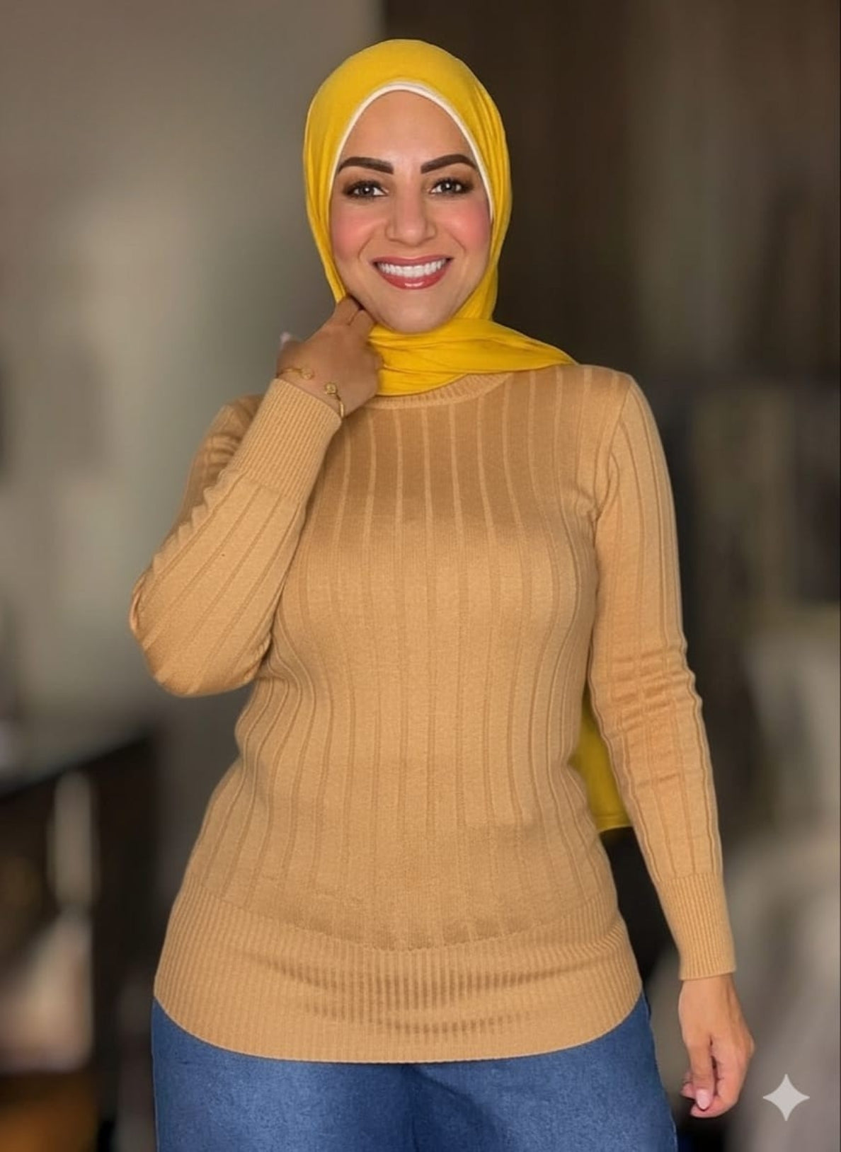 Striped High-cool Pullover Camel