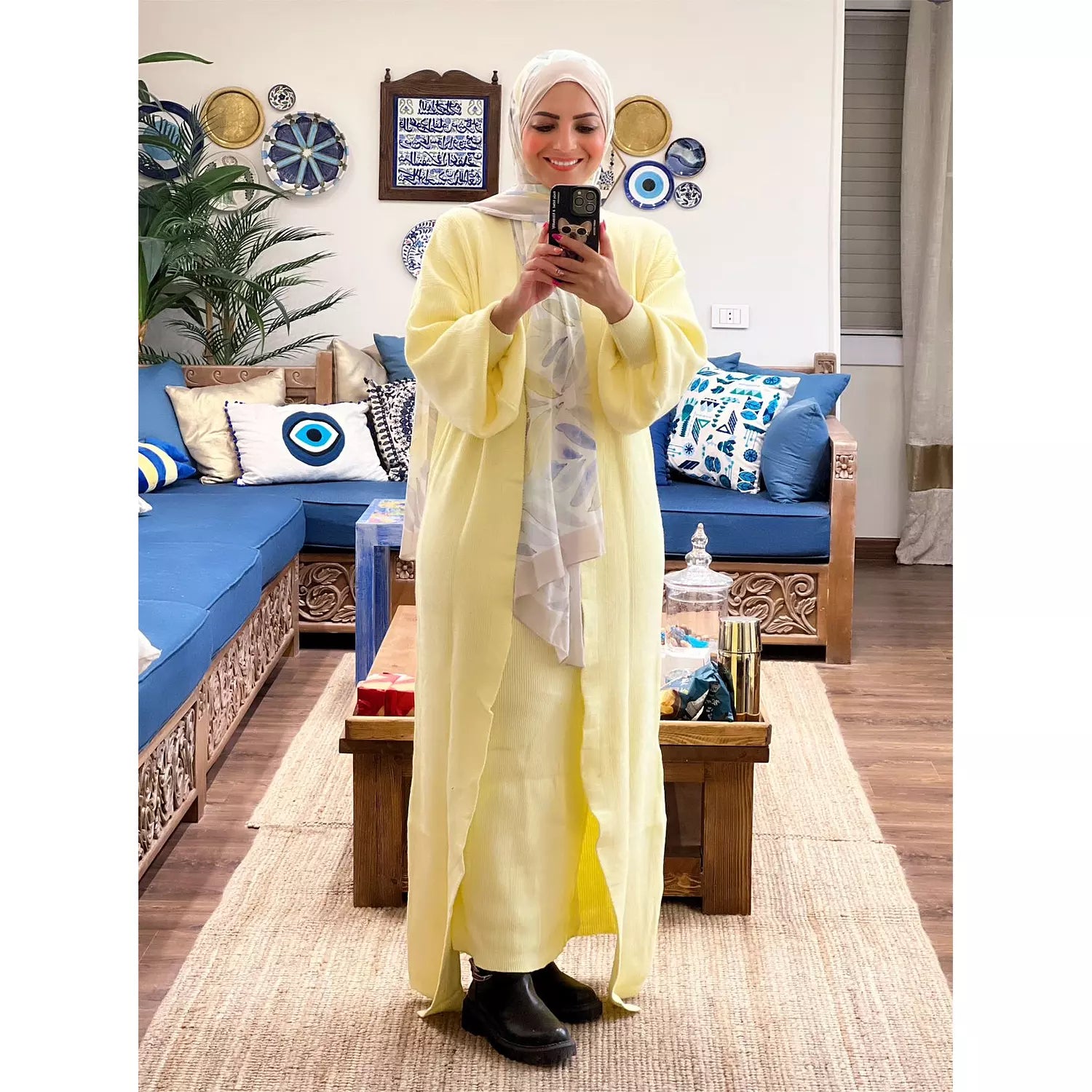 Drop Shoulder Knitted Cardigan - lightgoldenrodyellow