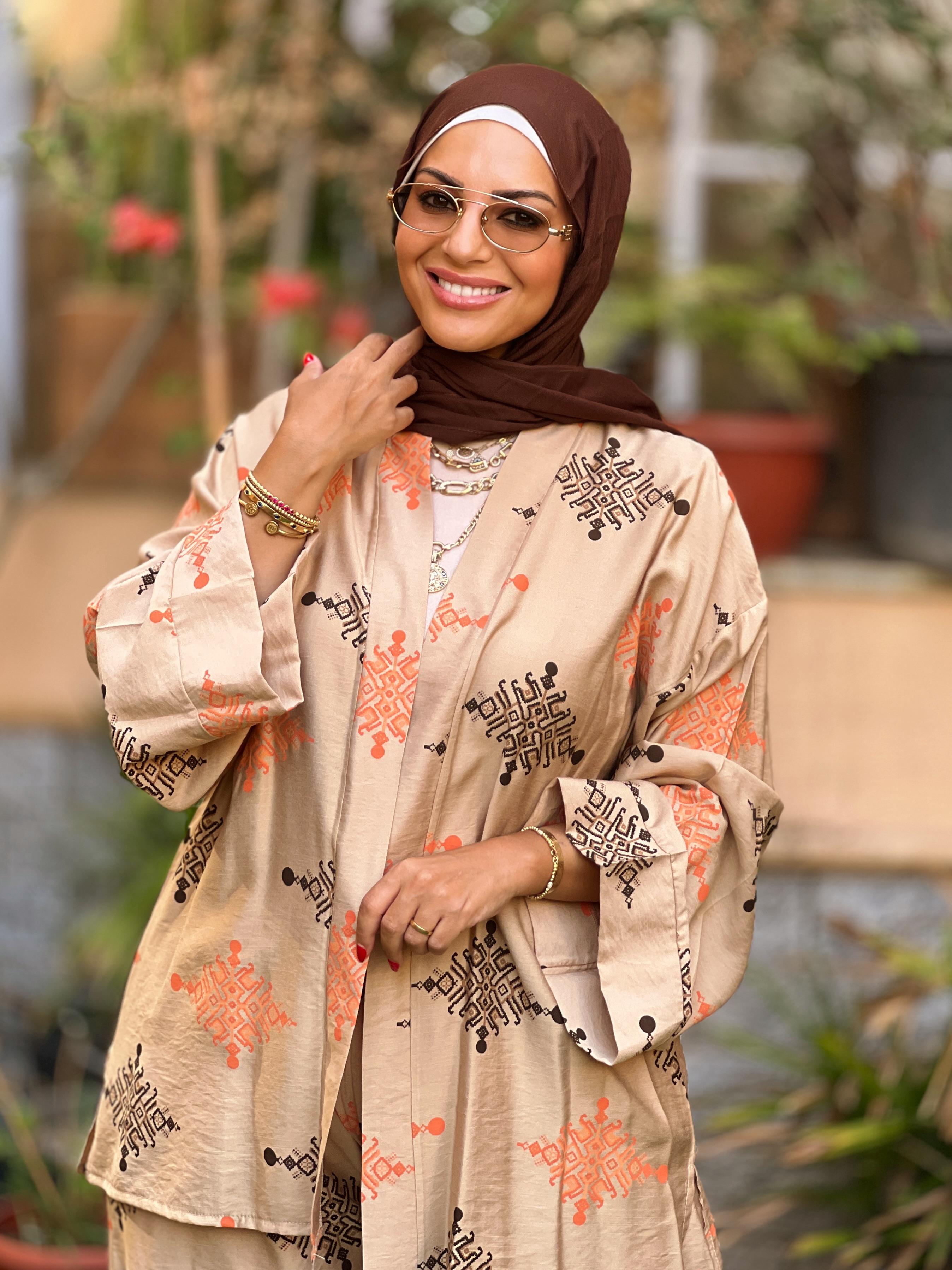 Patterned Linen Set - Cafe