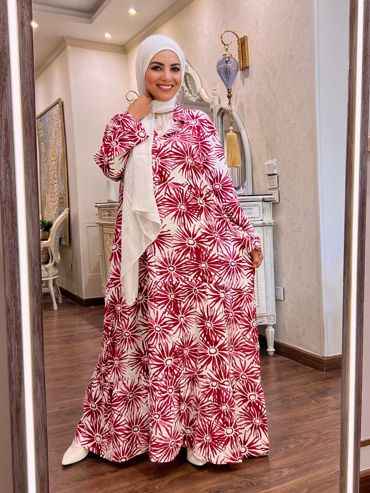 Floral Dress Maroon&White (FLO02)