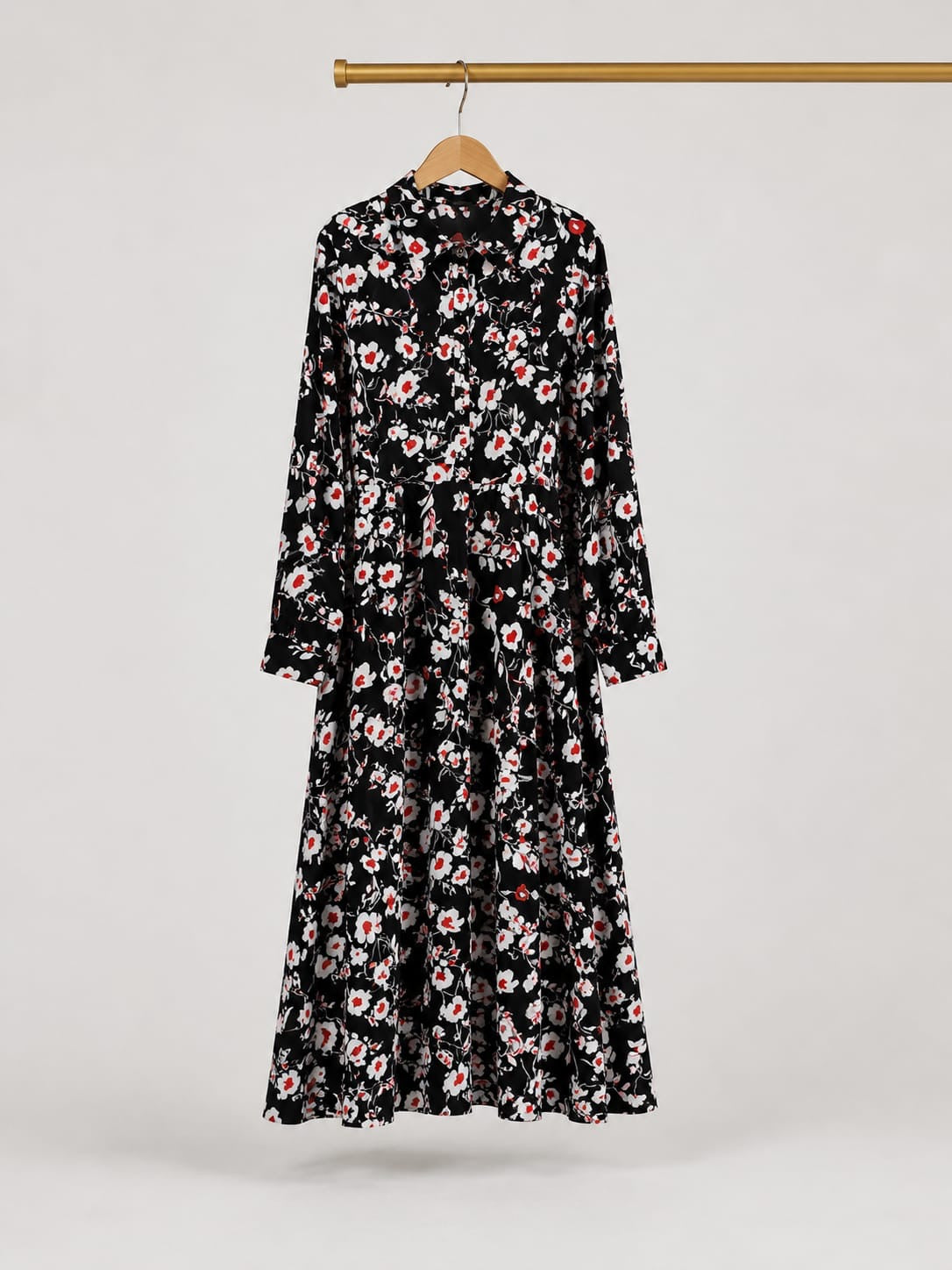 Floral Belted Maxi Dress - Black&Red (PRI01)