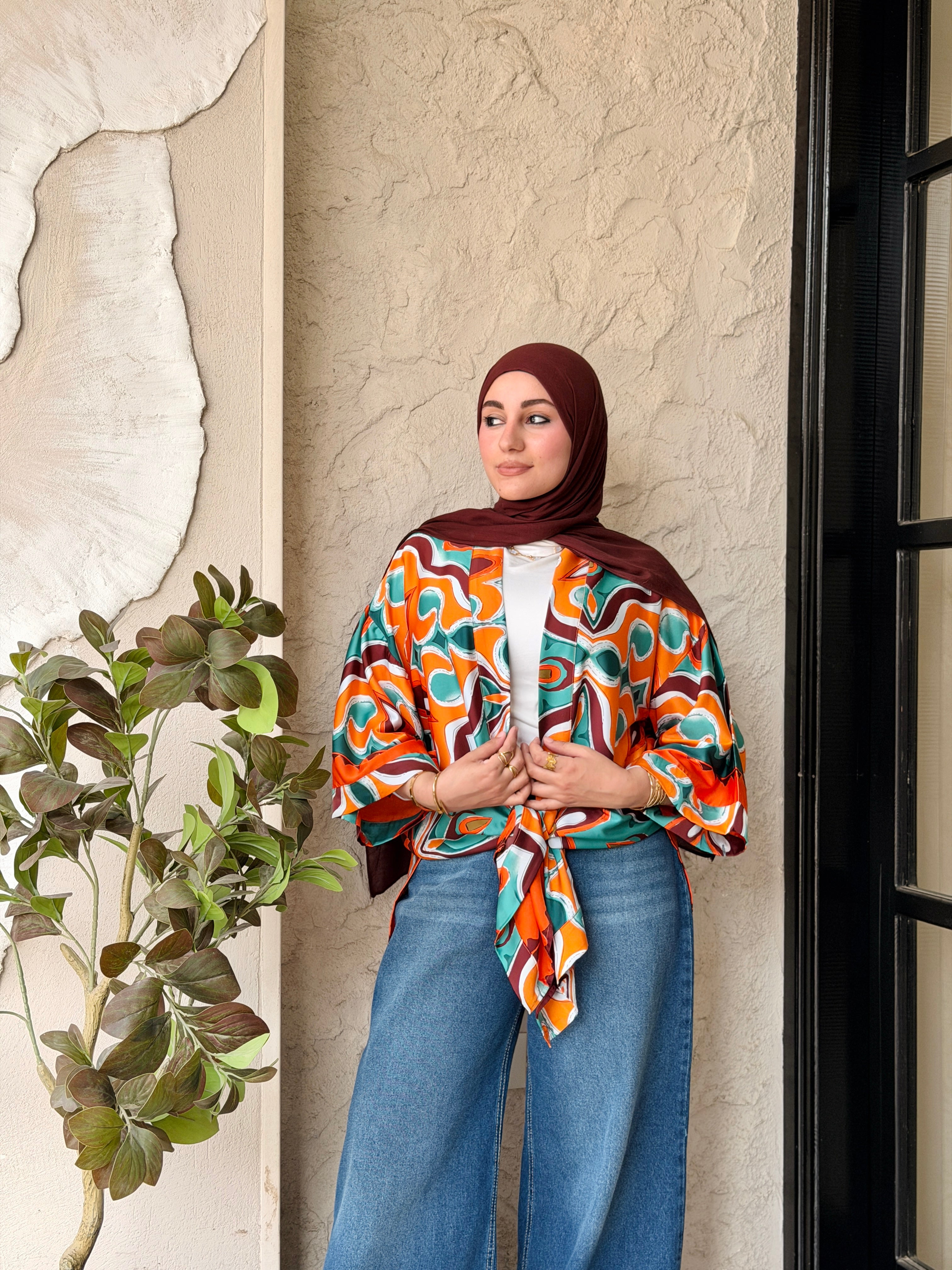 Patterned Kimono Orange & Green