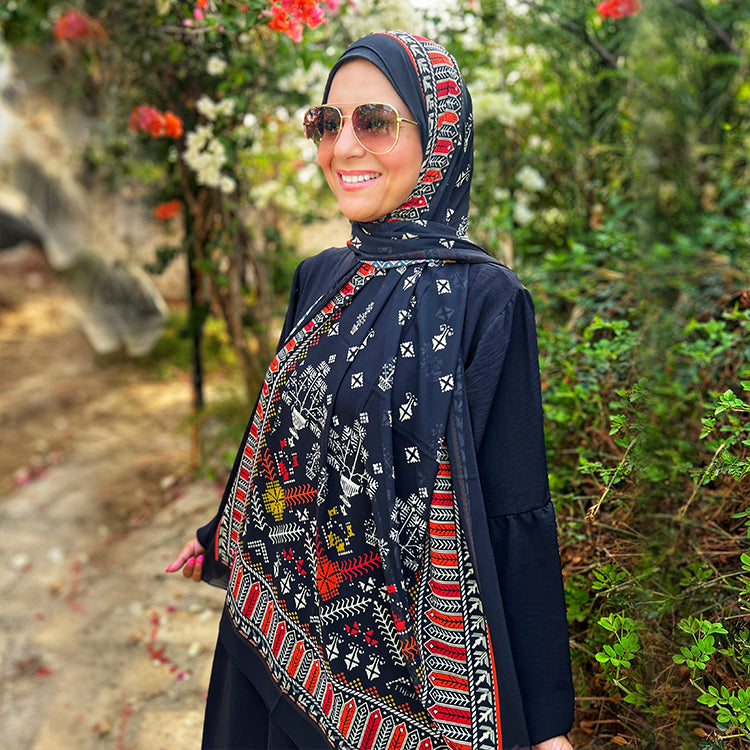 Patterned Chiffon Veil - (Out-RED02)