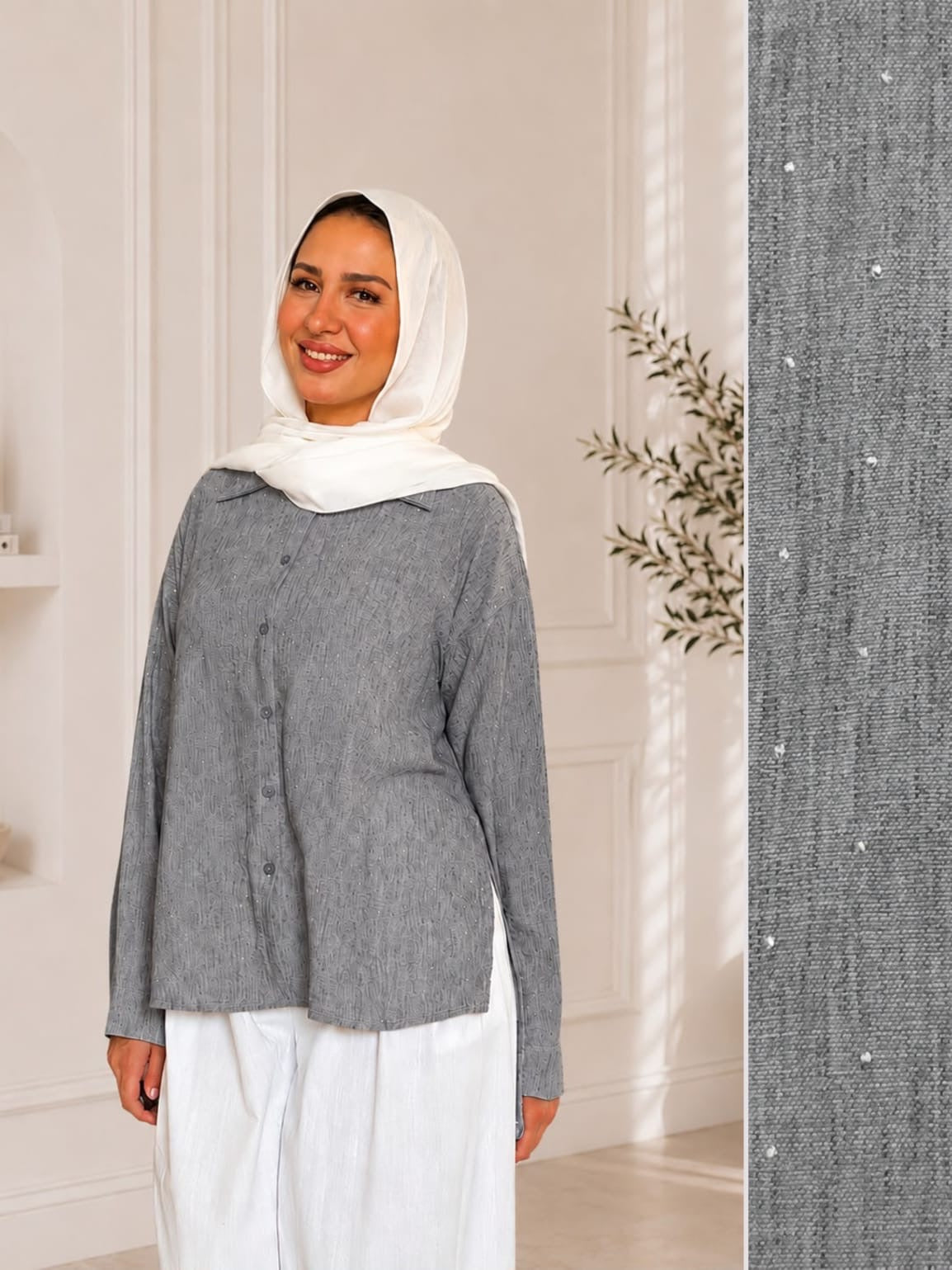 Strass Linen Shirt- Gray