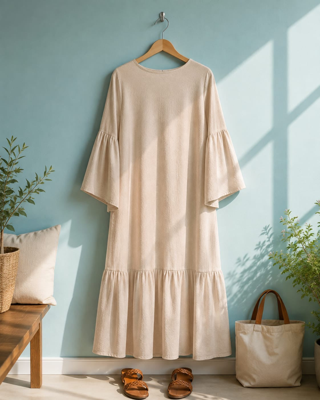 Ruffled basic dress - Beige (RBDO06)