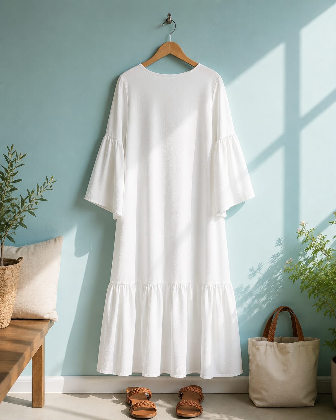 Ruffled basic dress - White (RBDO05)