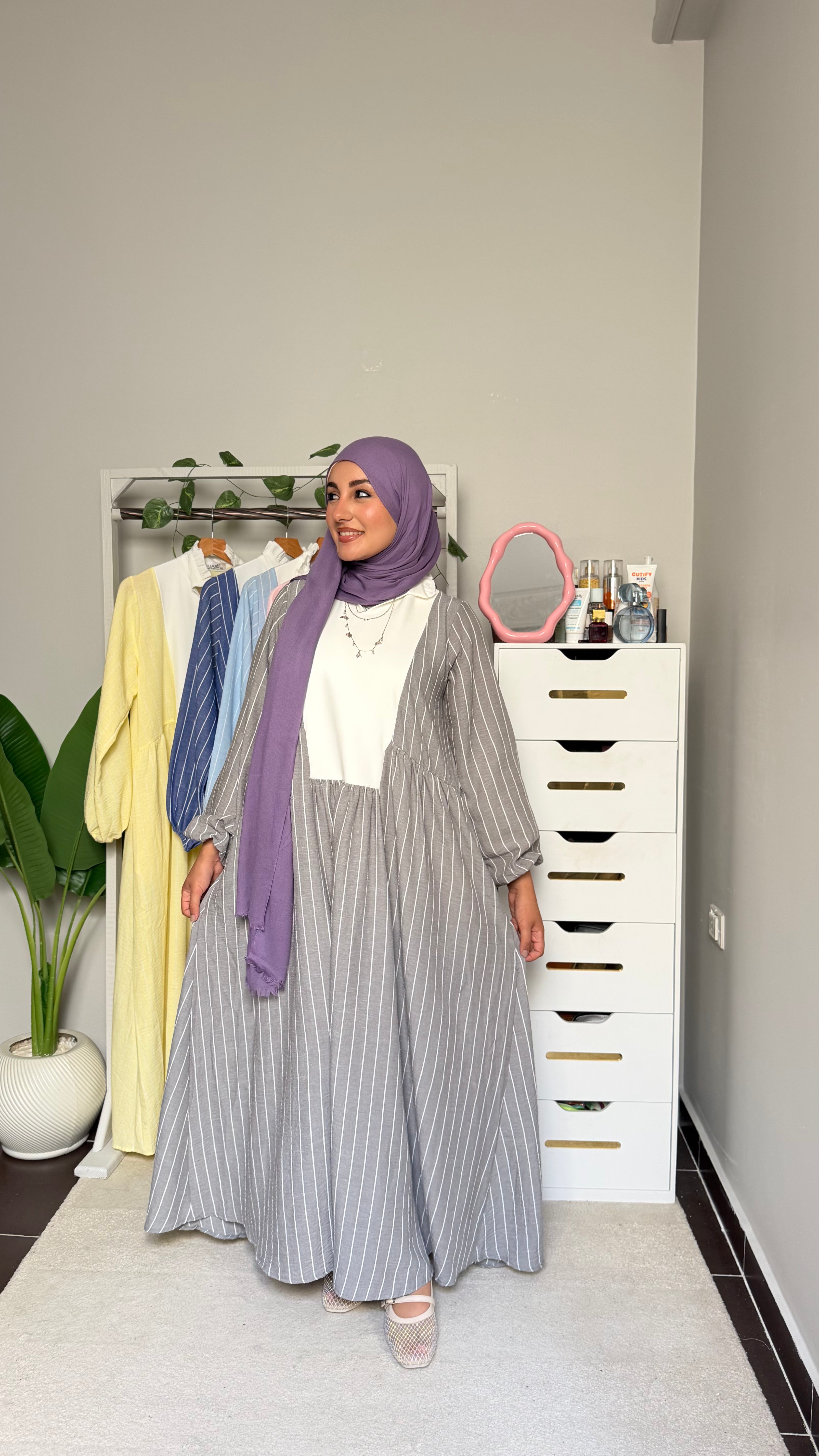 Oversized Flowy Dress-Gray