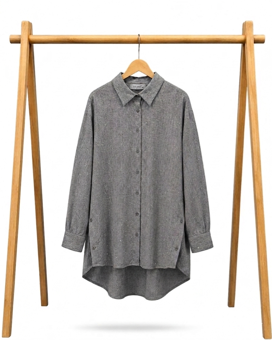 Strass Linen Shirt- Gray