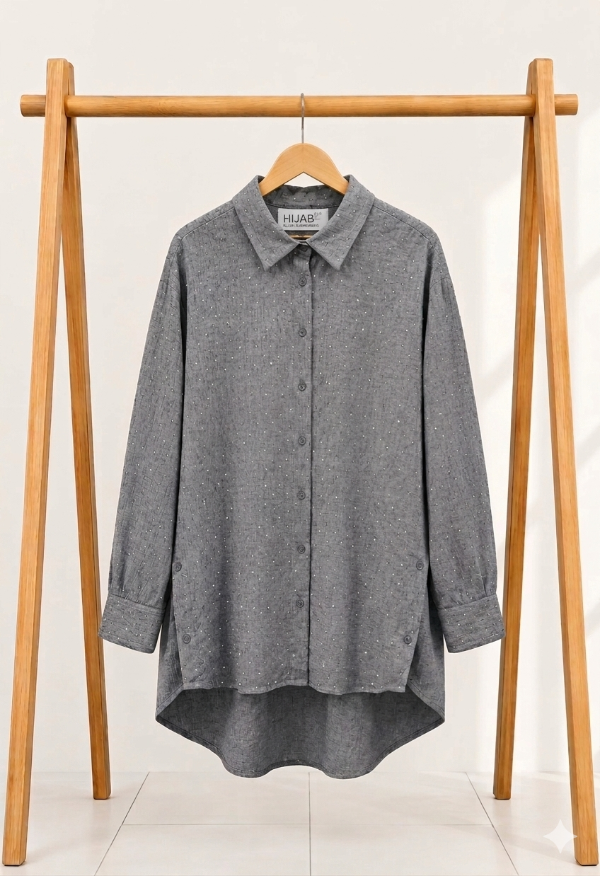 Strass Linen Shirt- Gray