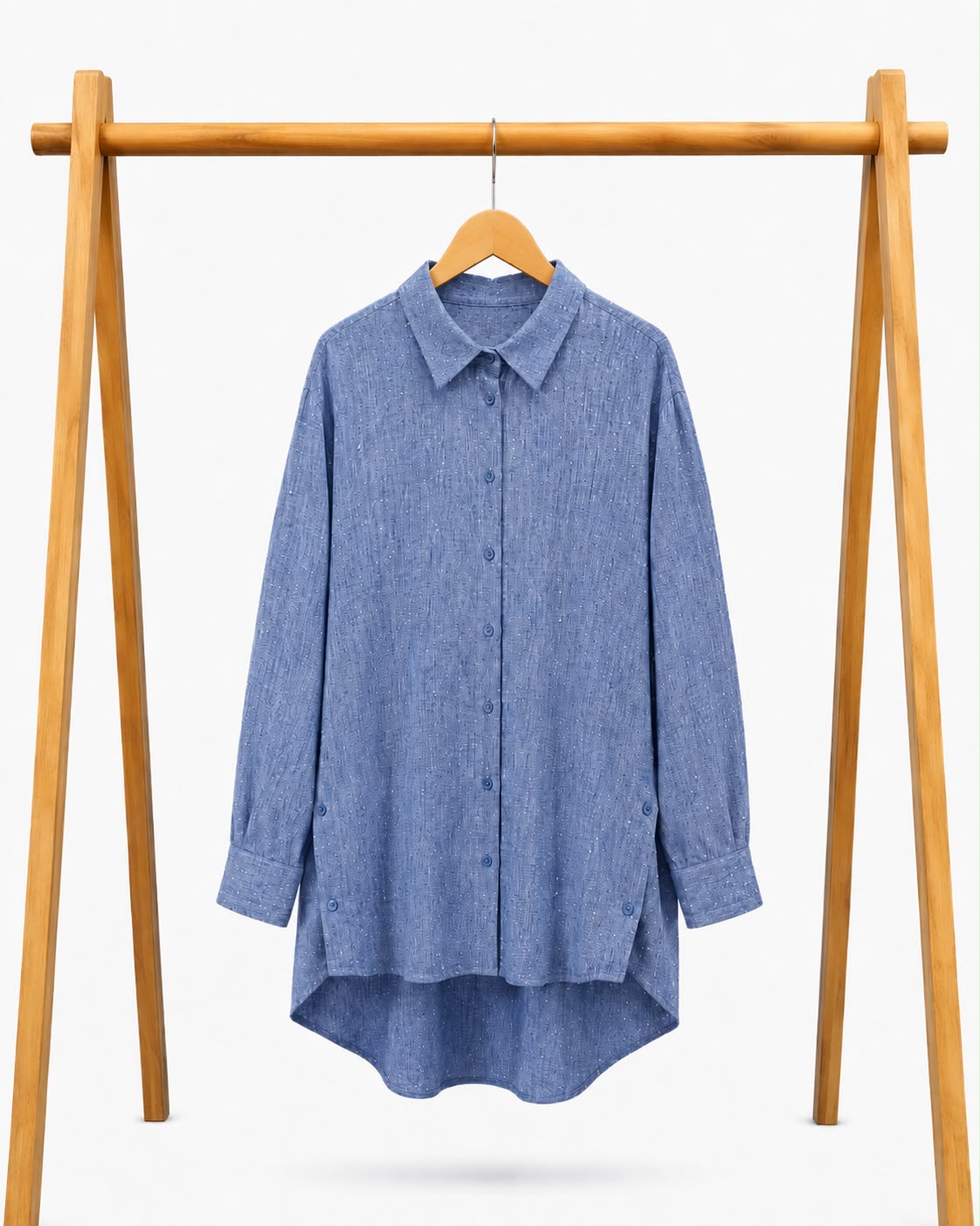 Strass Linen Shirt-Navy blue