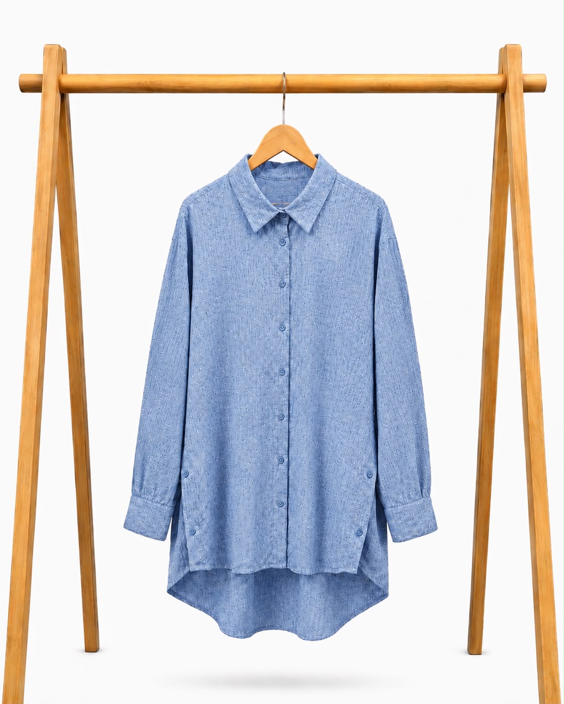 Strass Linen Shirt-Baby blue