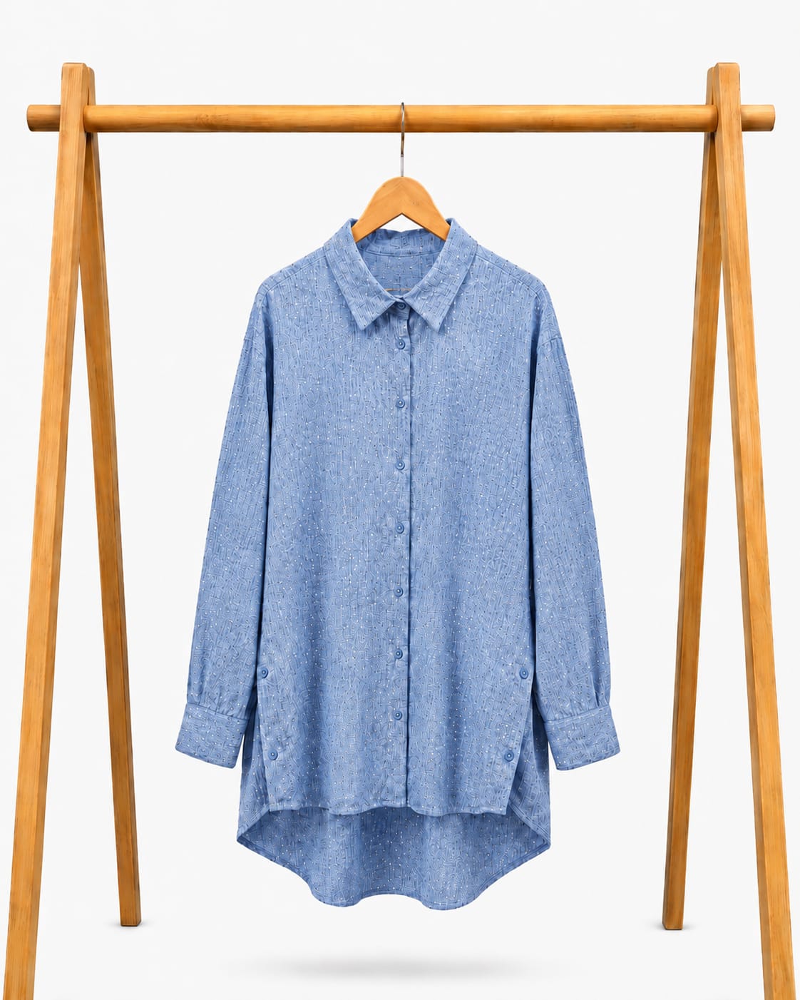 Strass Linen Shirt-Baby blue