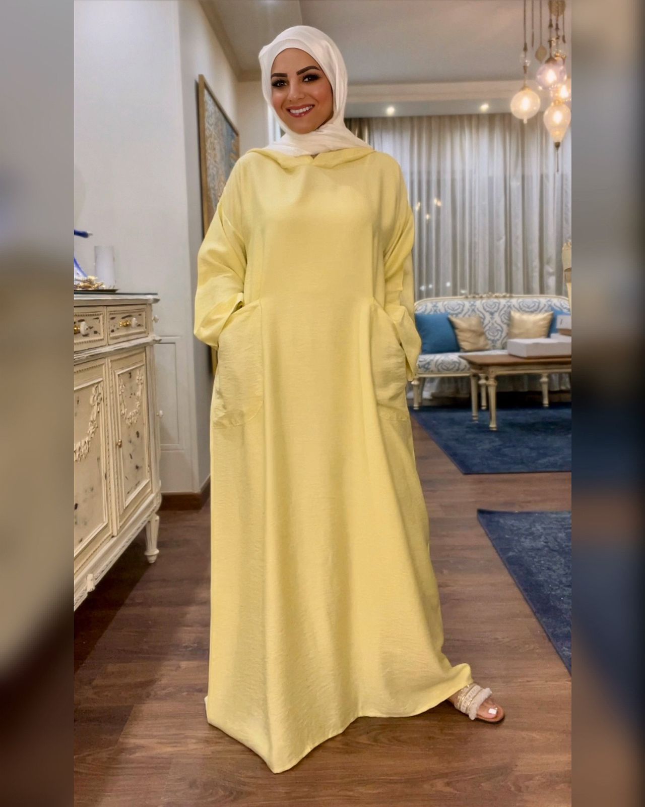 Hooded Linen Dress - Yellow