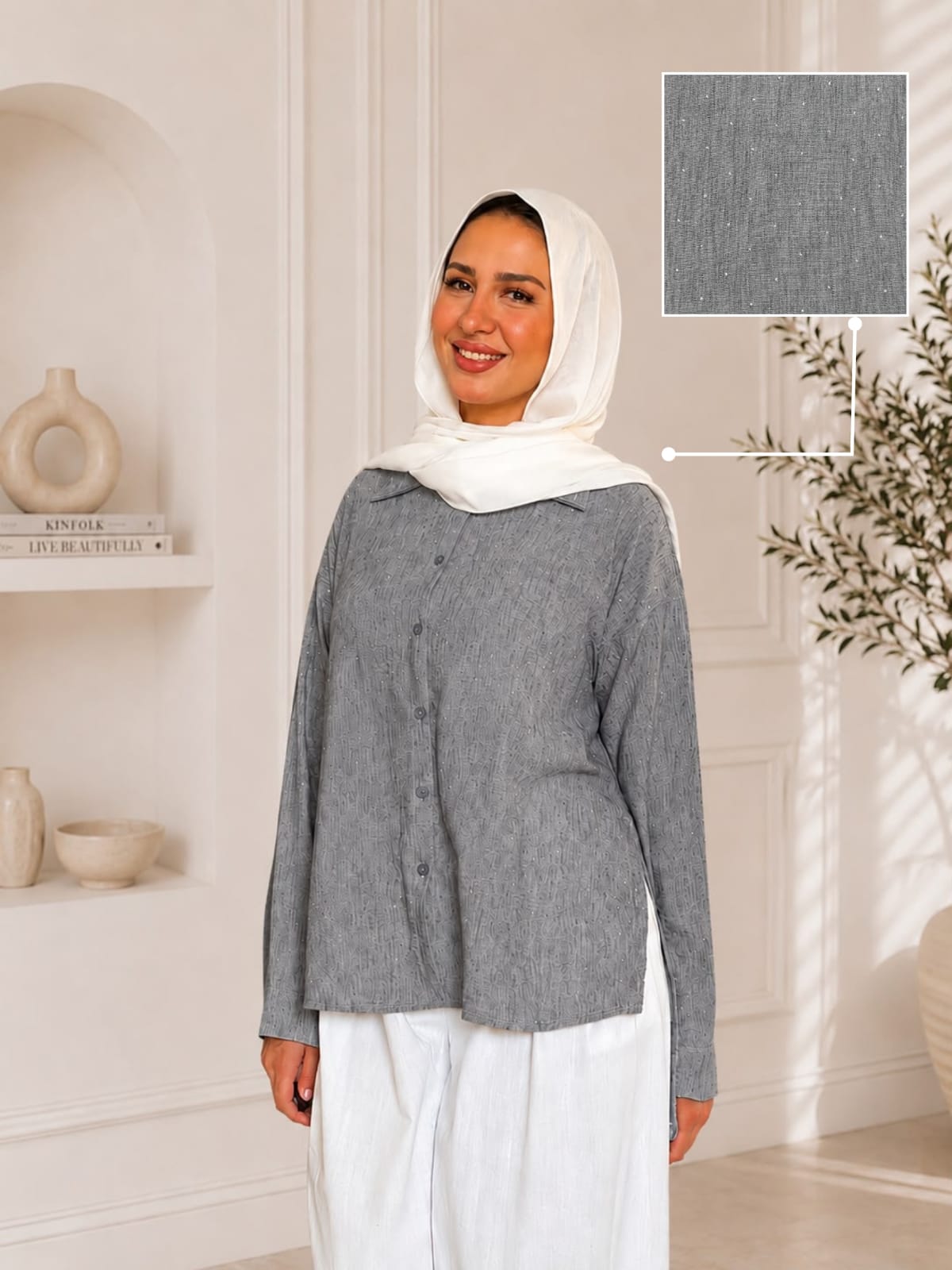 Strass Linen Shirt - Gray (SLG02)