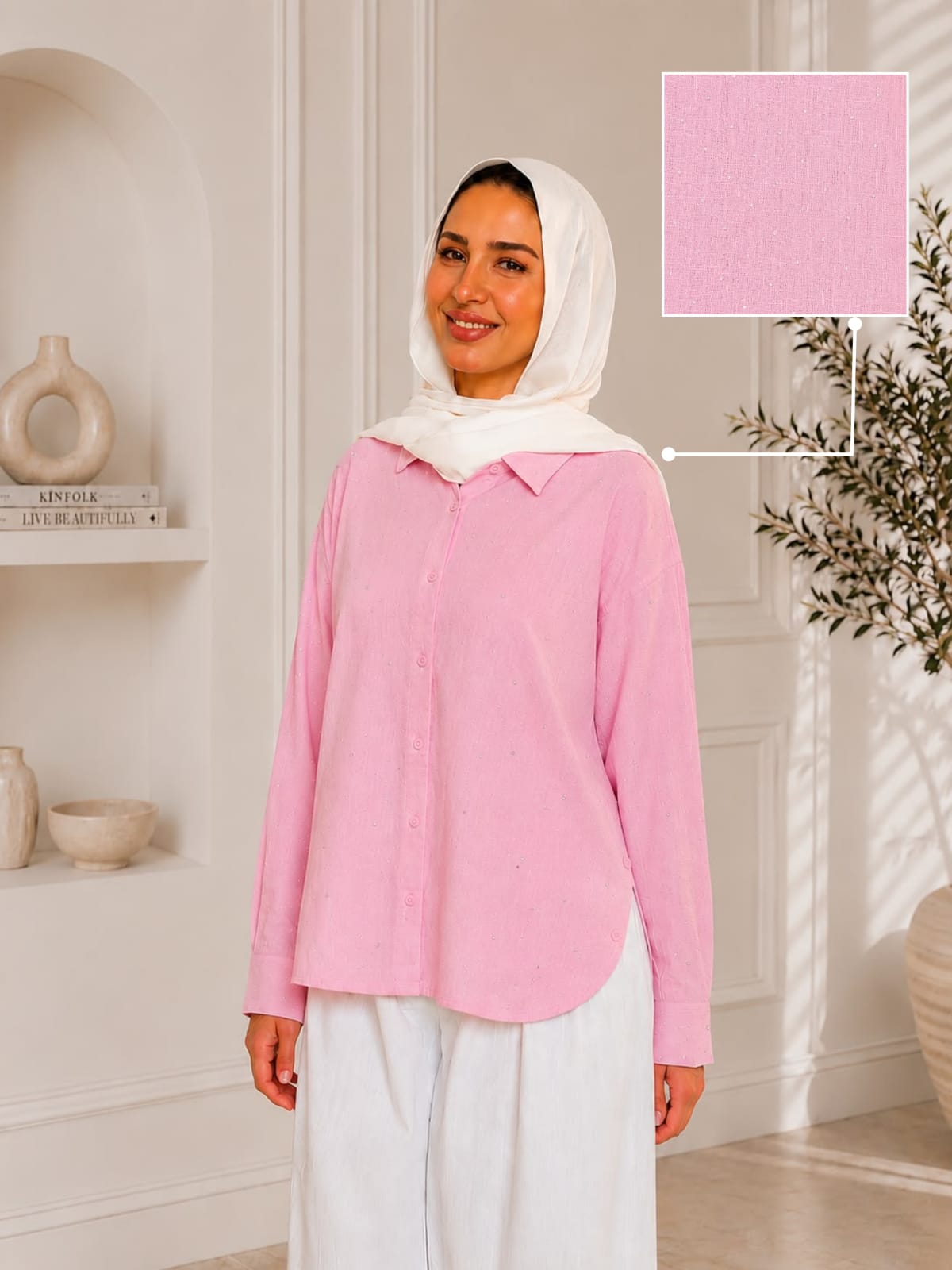 Strass Linen Shirt -  Pink (SLP02)