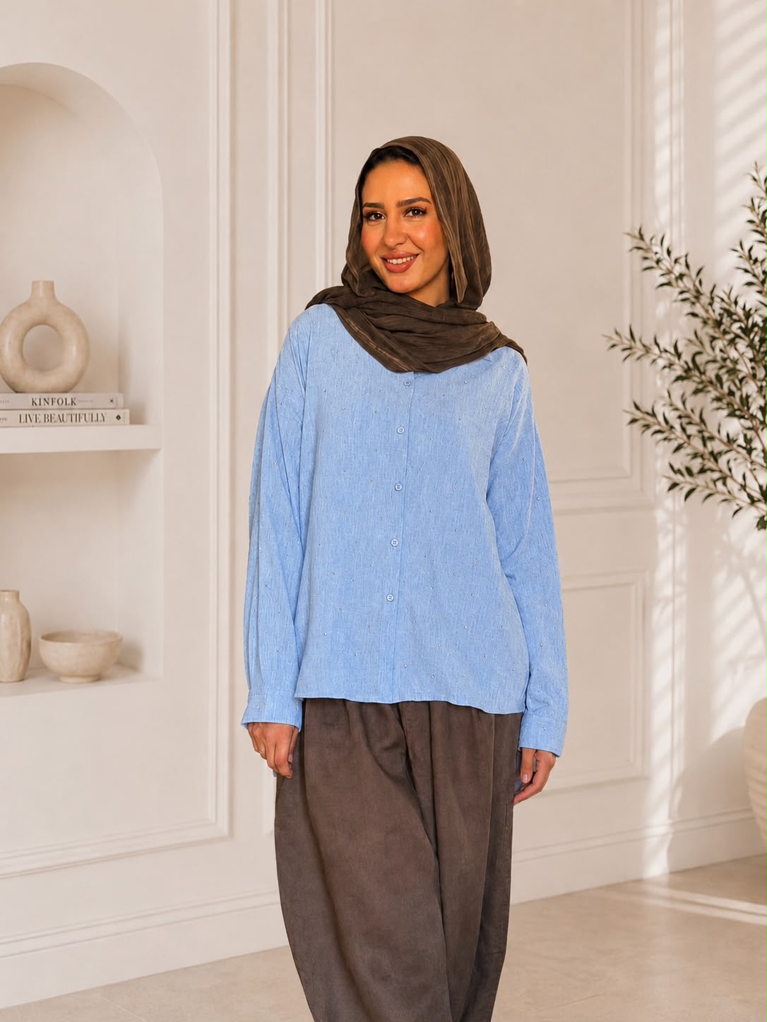 Strass Linen Shirt - Baby blue (SLB01)