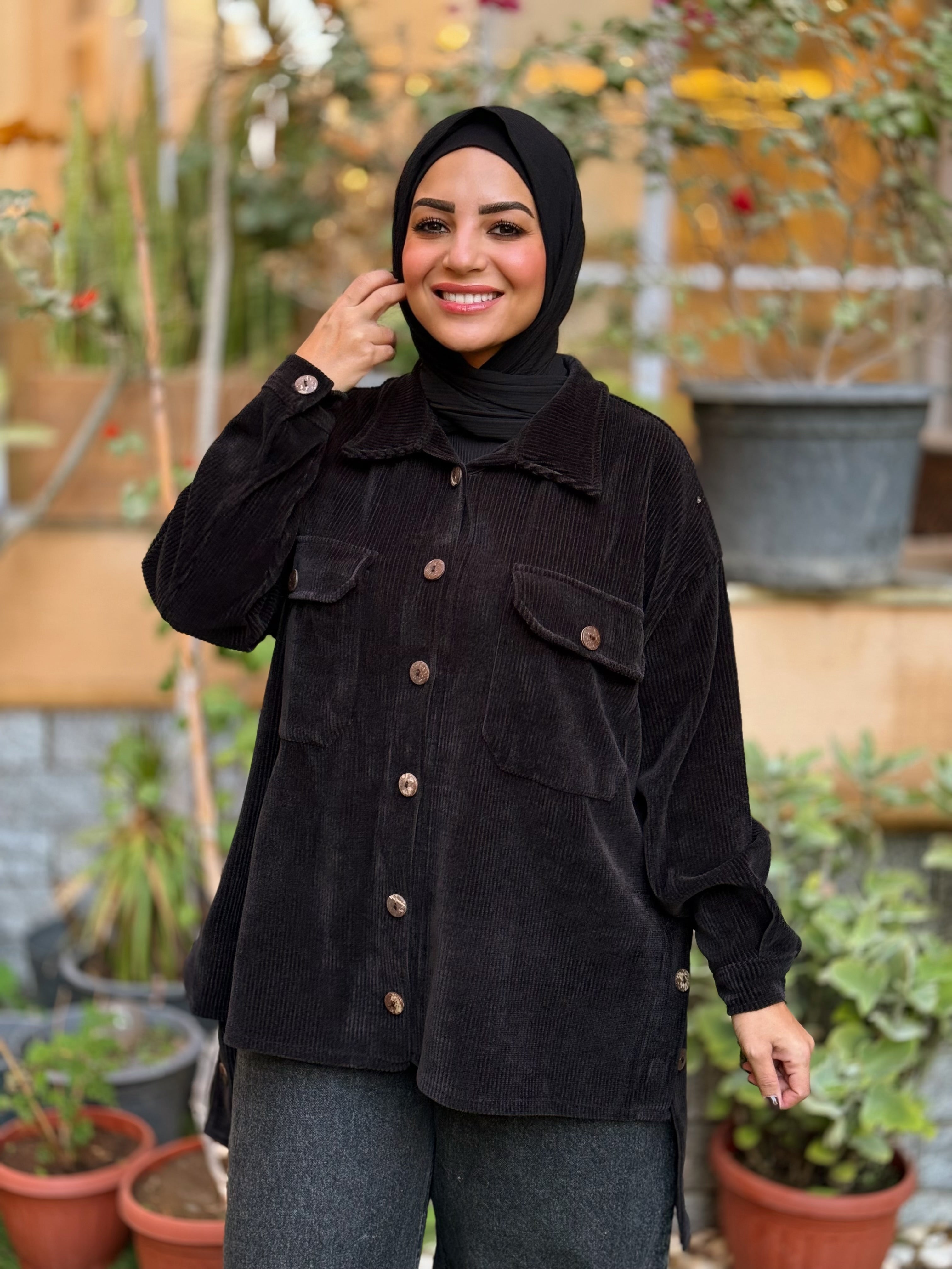 Over-sized Corduroy Shirt- Black