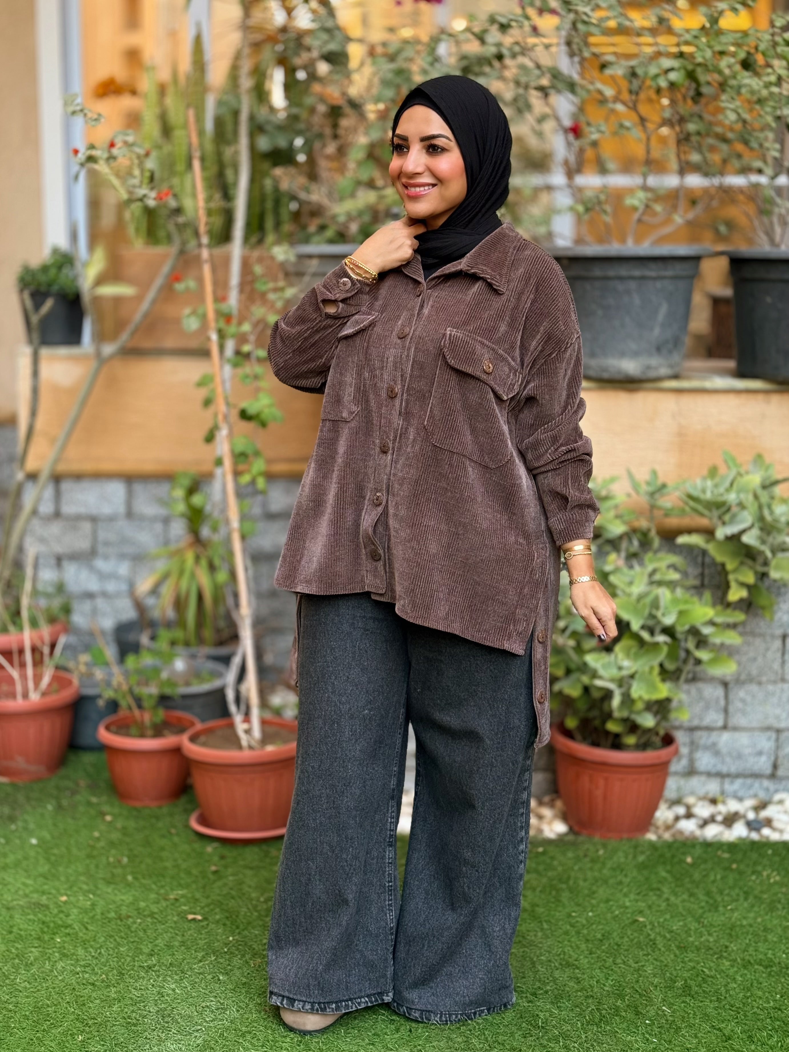 Over-sized Corduroy Shirt - Brown