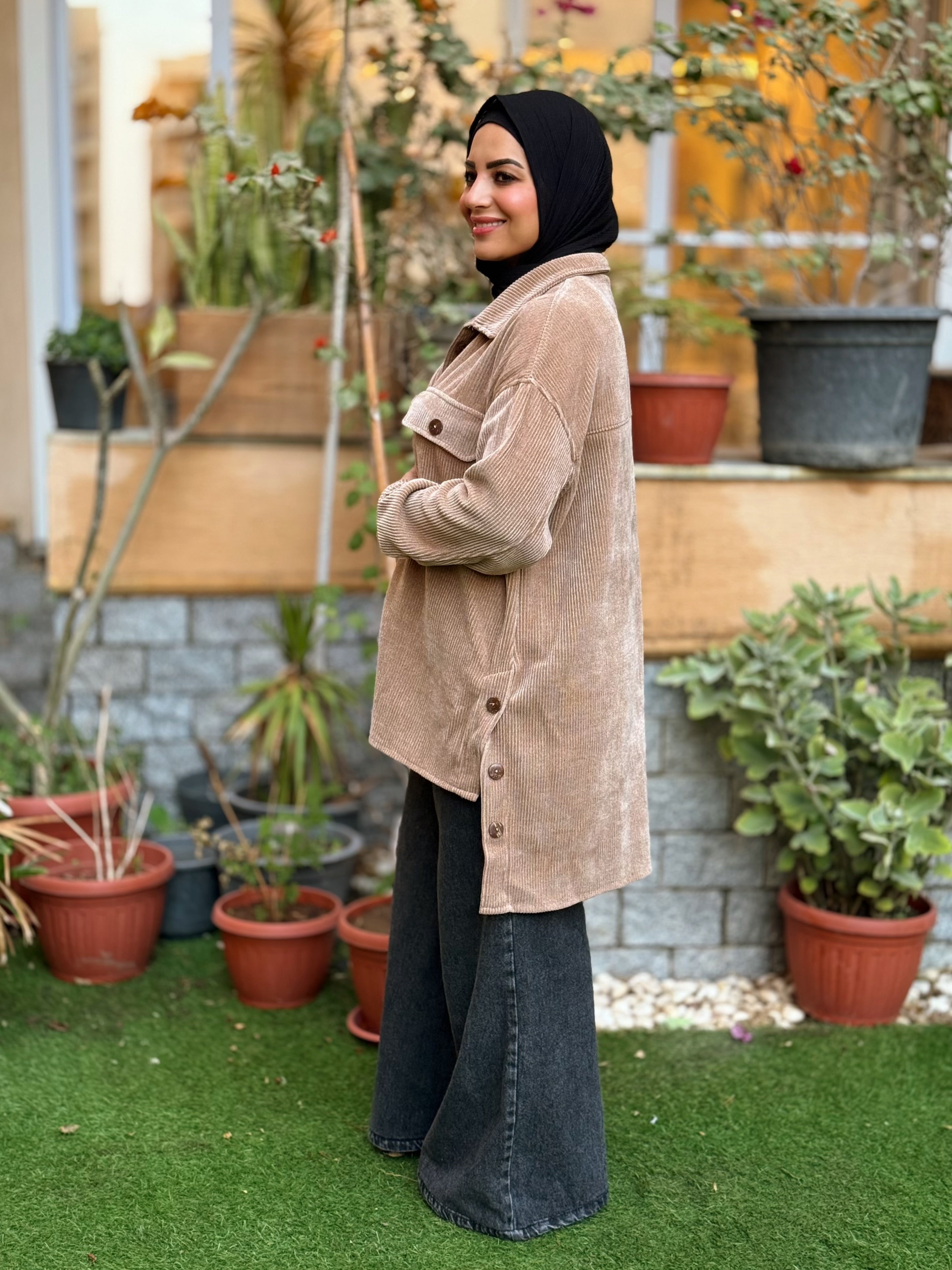 Over-sized Corduroy Shirt - beige