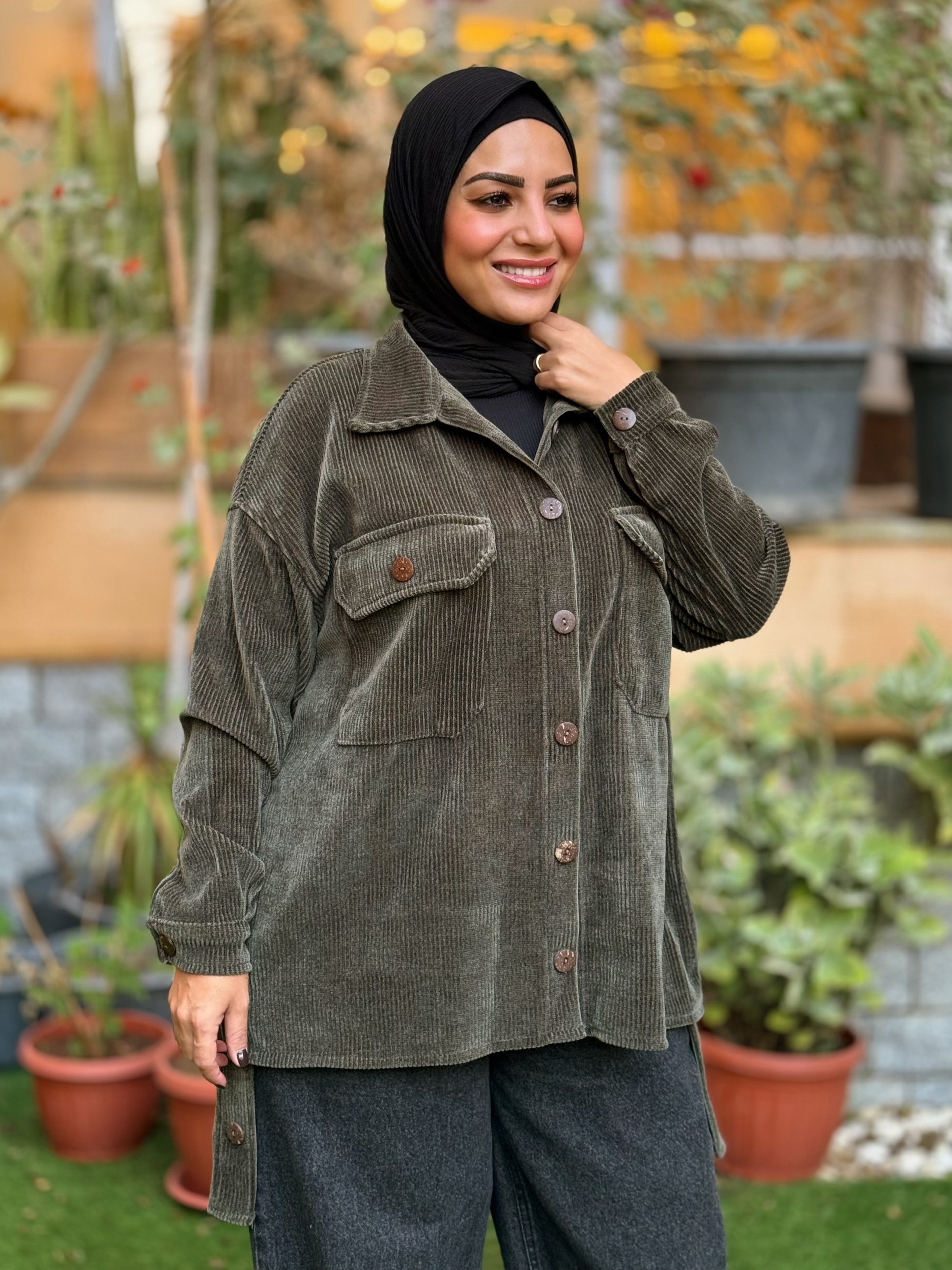 Over-sized Corduroy Shirt - olive
