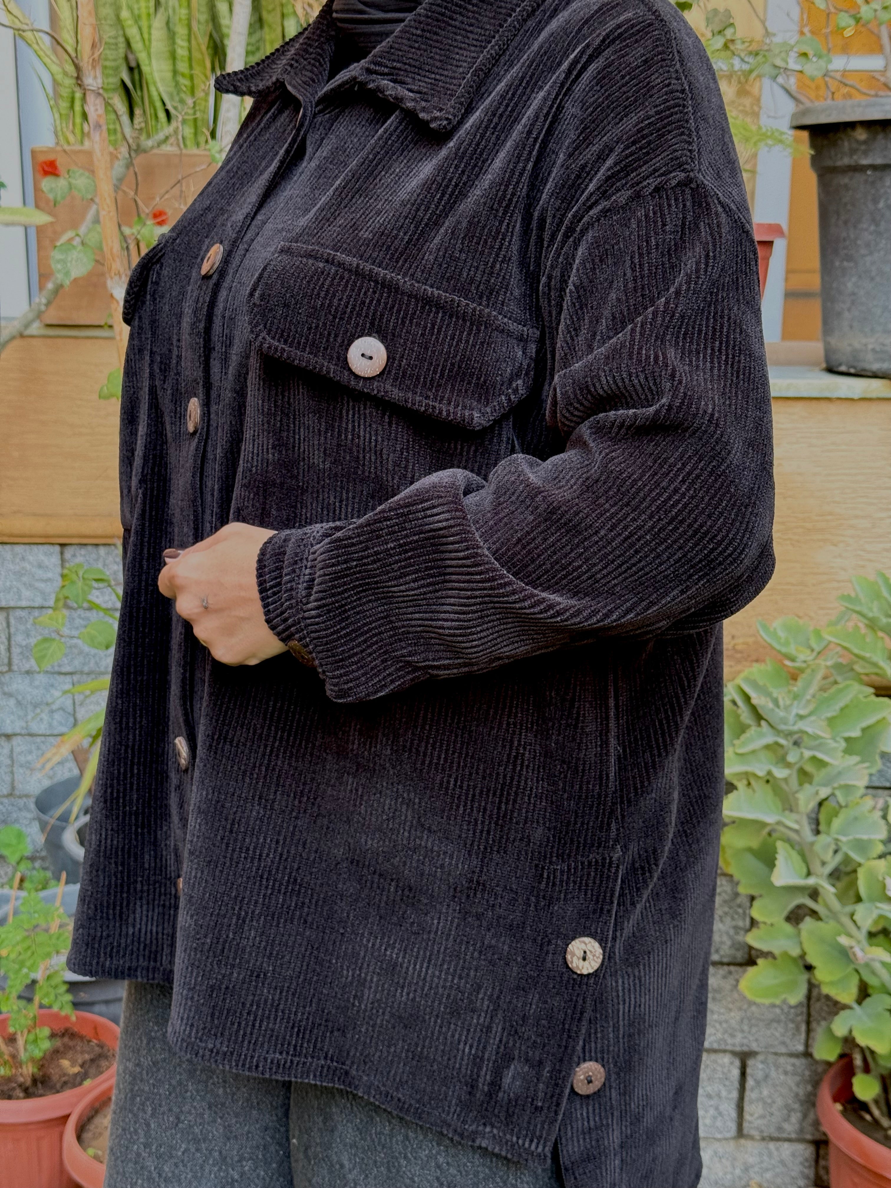 Over-sized Corduroy Shirt- Black