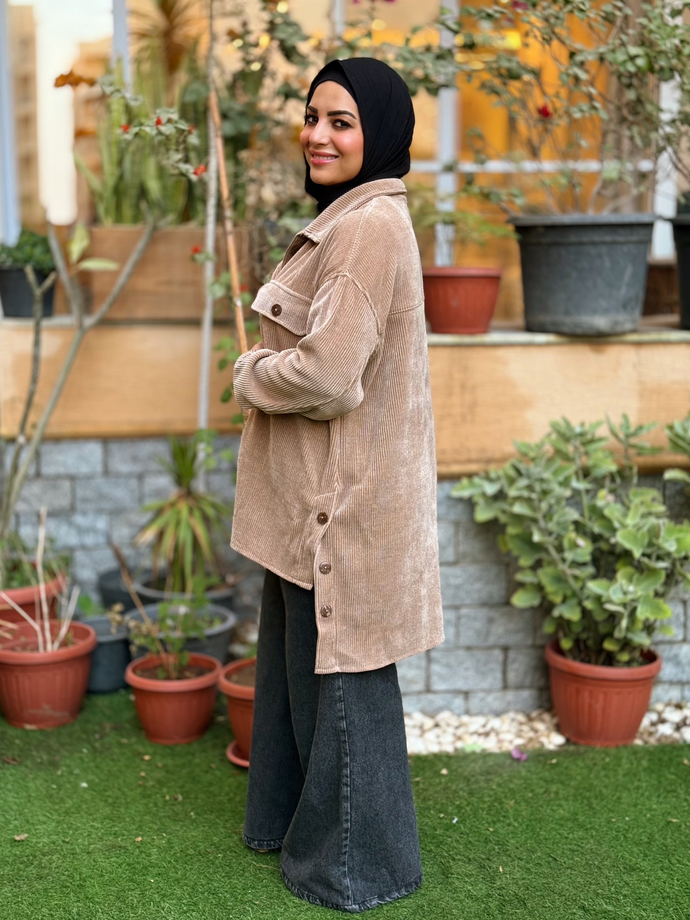 Over-sized Corduroy Shirt - beige