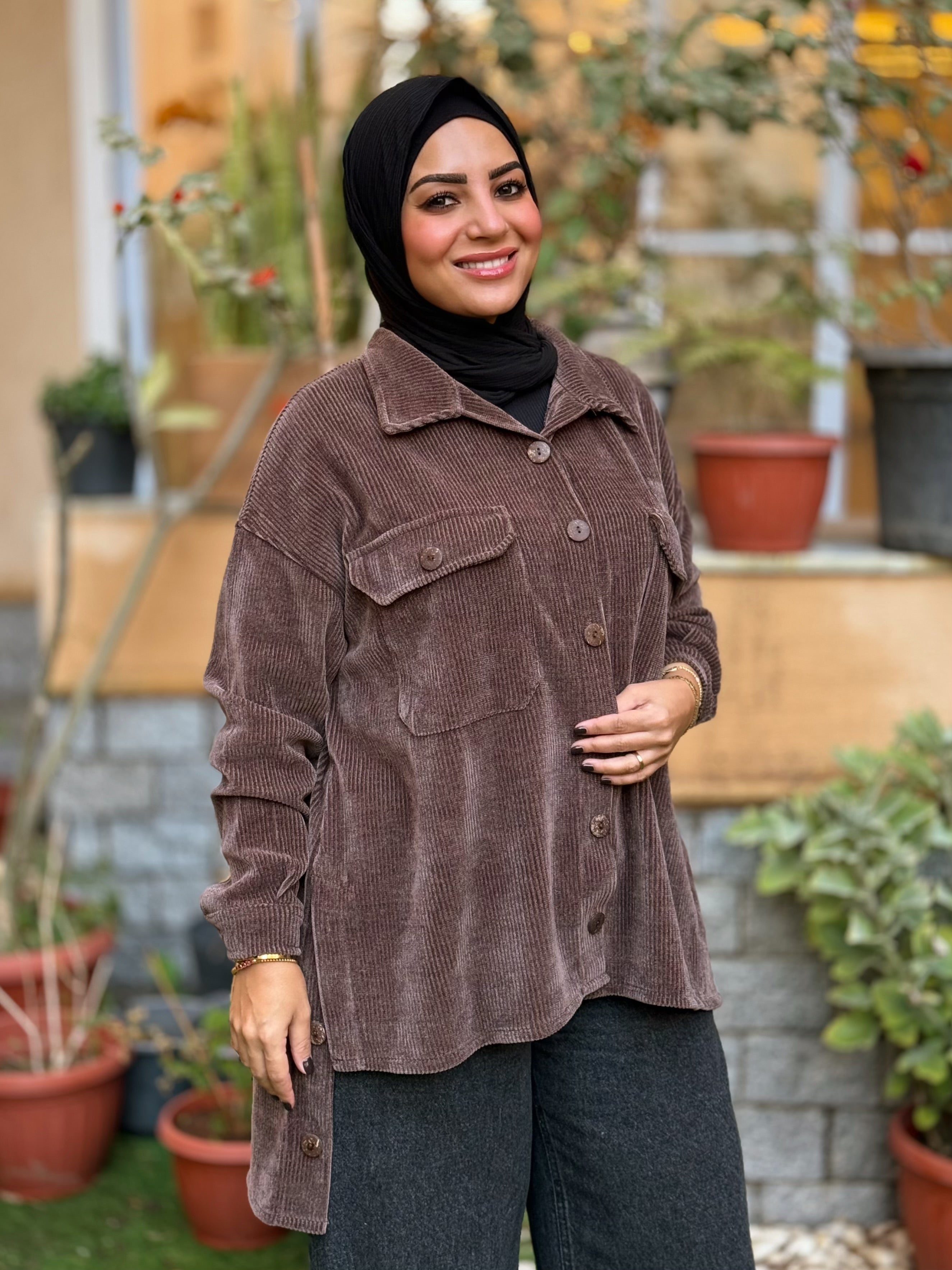 Over-sized Corduroy Shirt - Brown