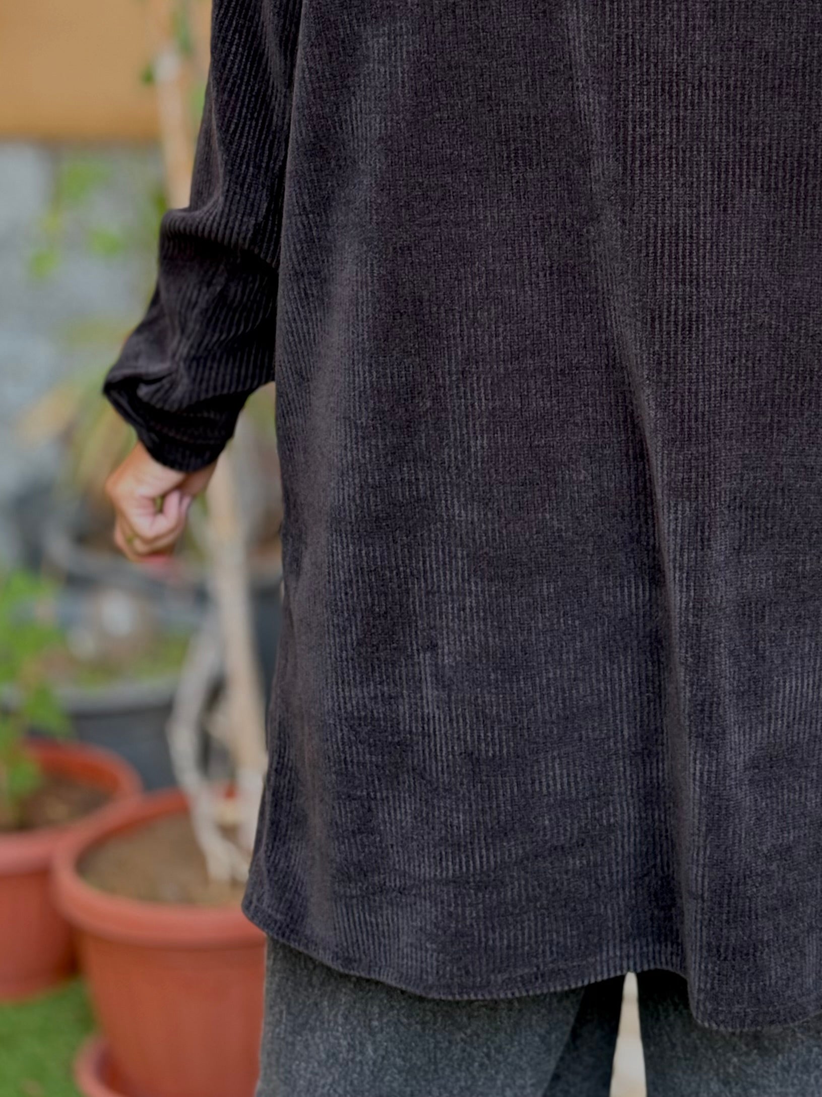 Over-sized Corduroy Shirt- Black