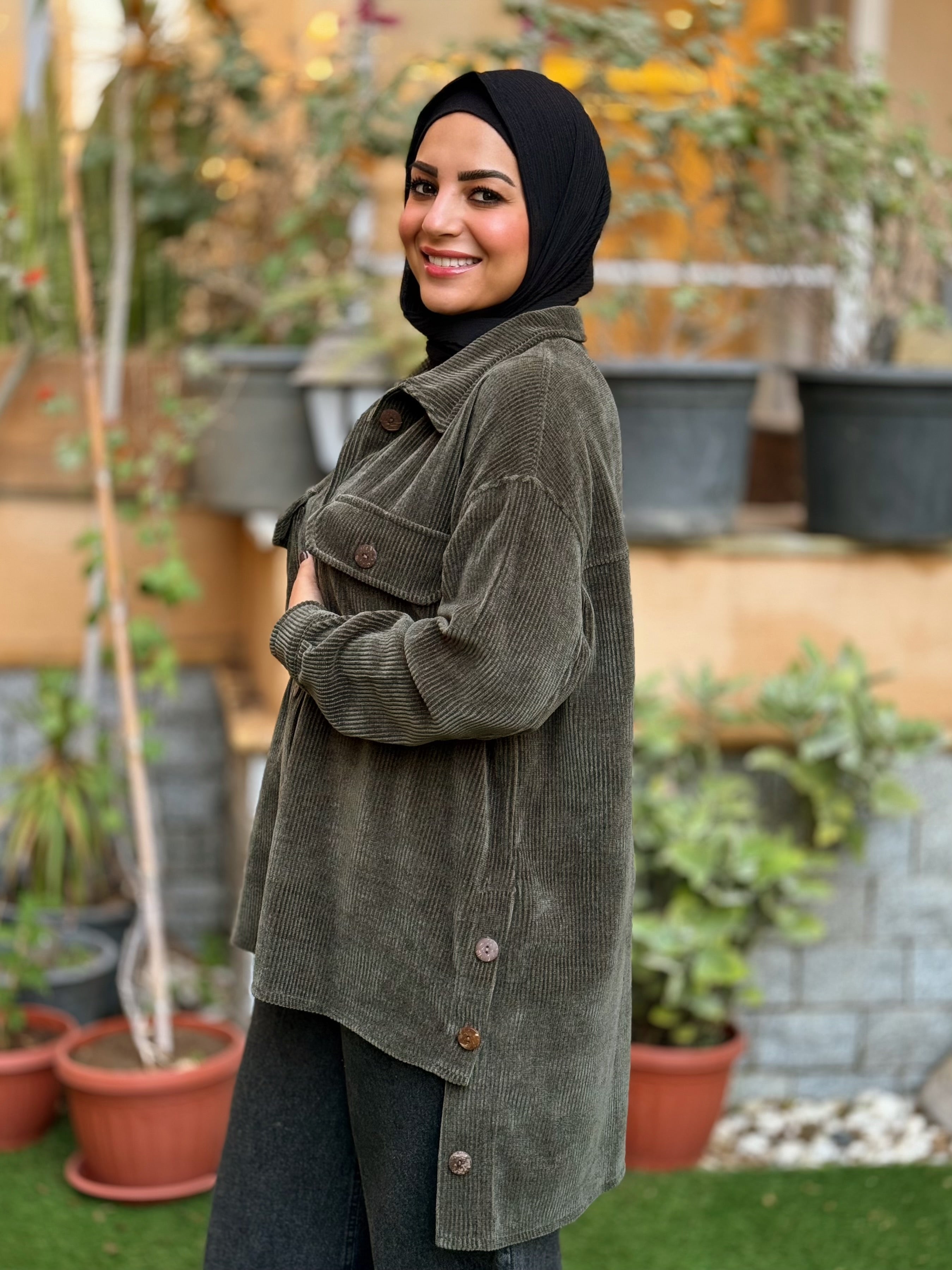 Over-sized Corduroy Shirt - olive