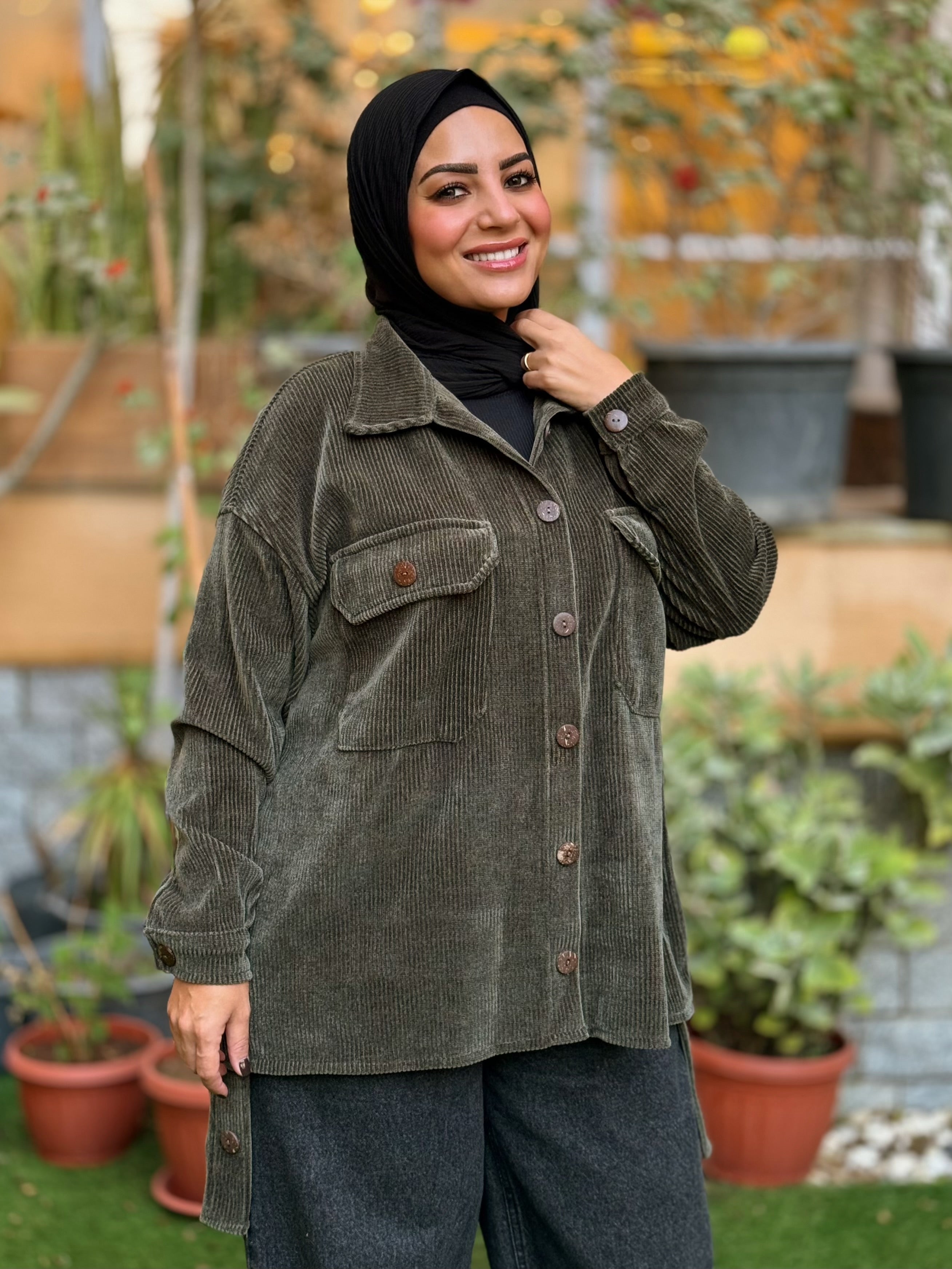 Over-sized Corduroy Shirt - olive