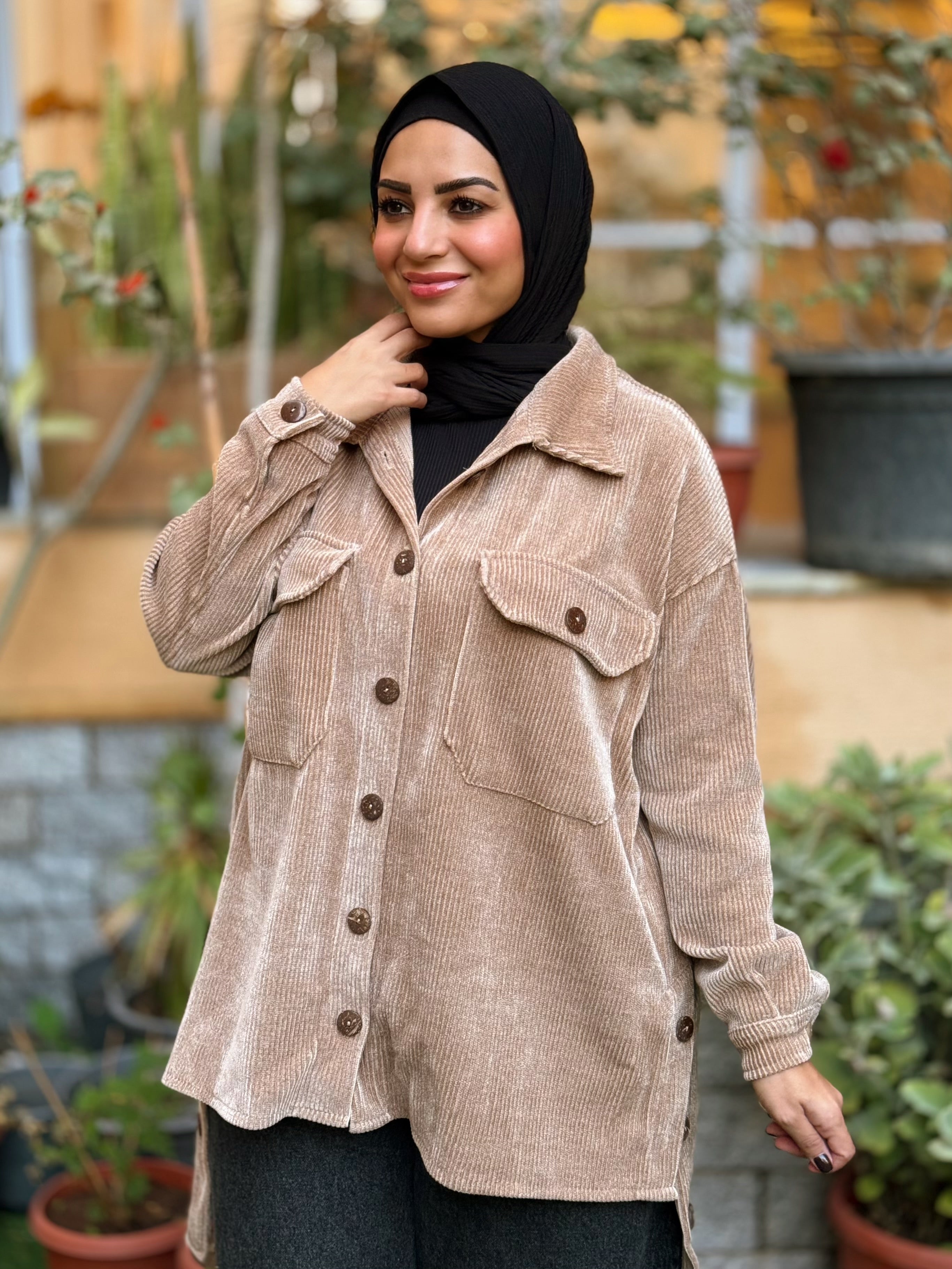 Over-sized Corduroy Shirt - beige