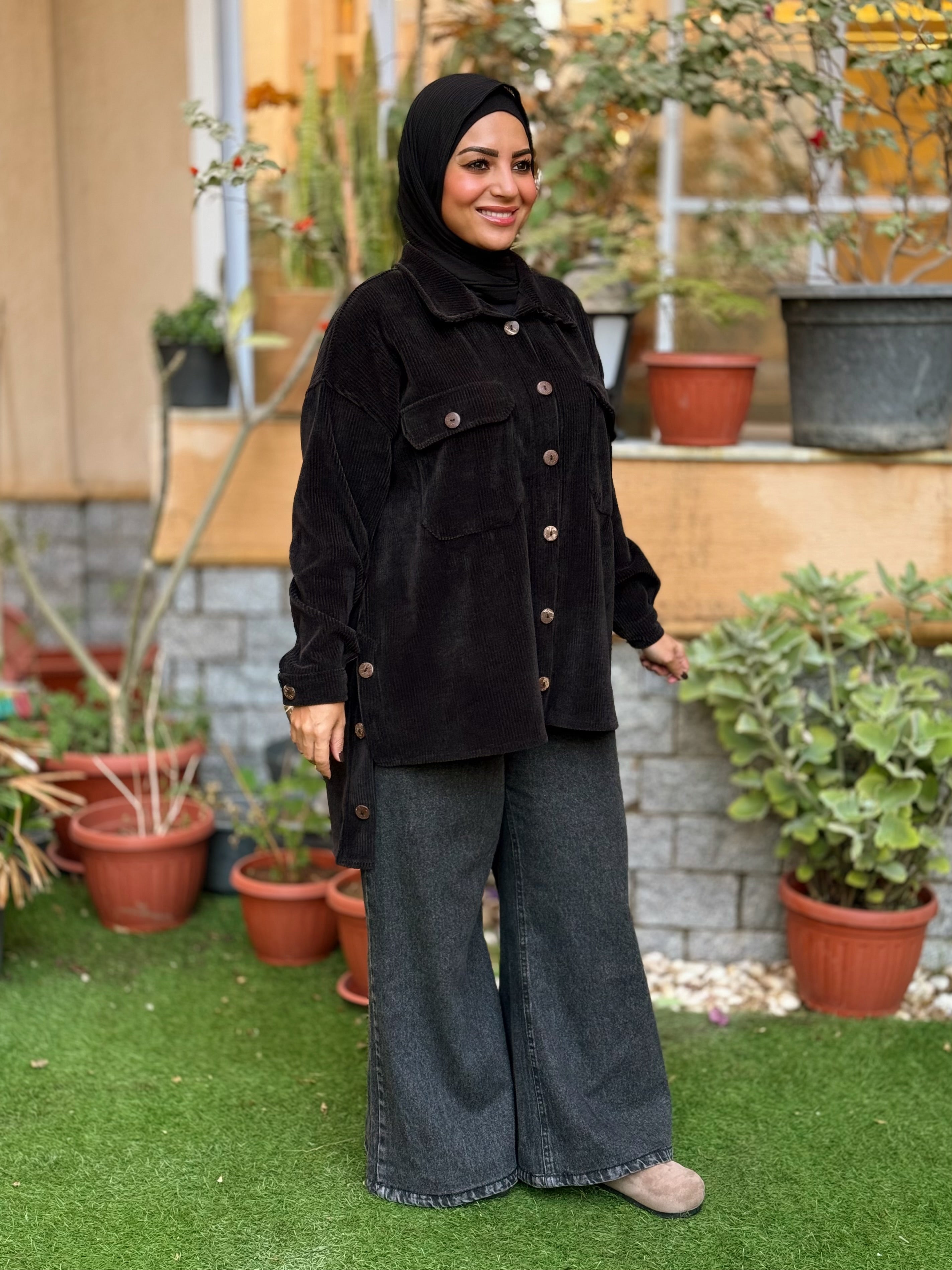 Over-sized Corduroy Shirt- Black