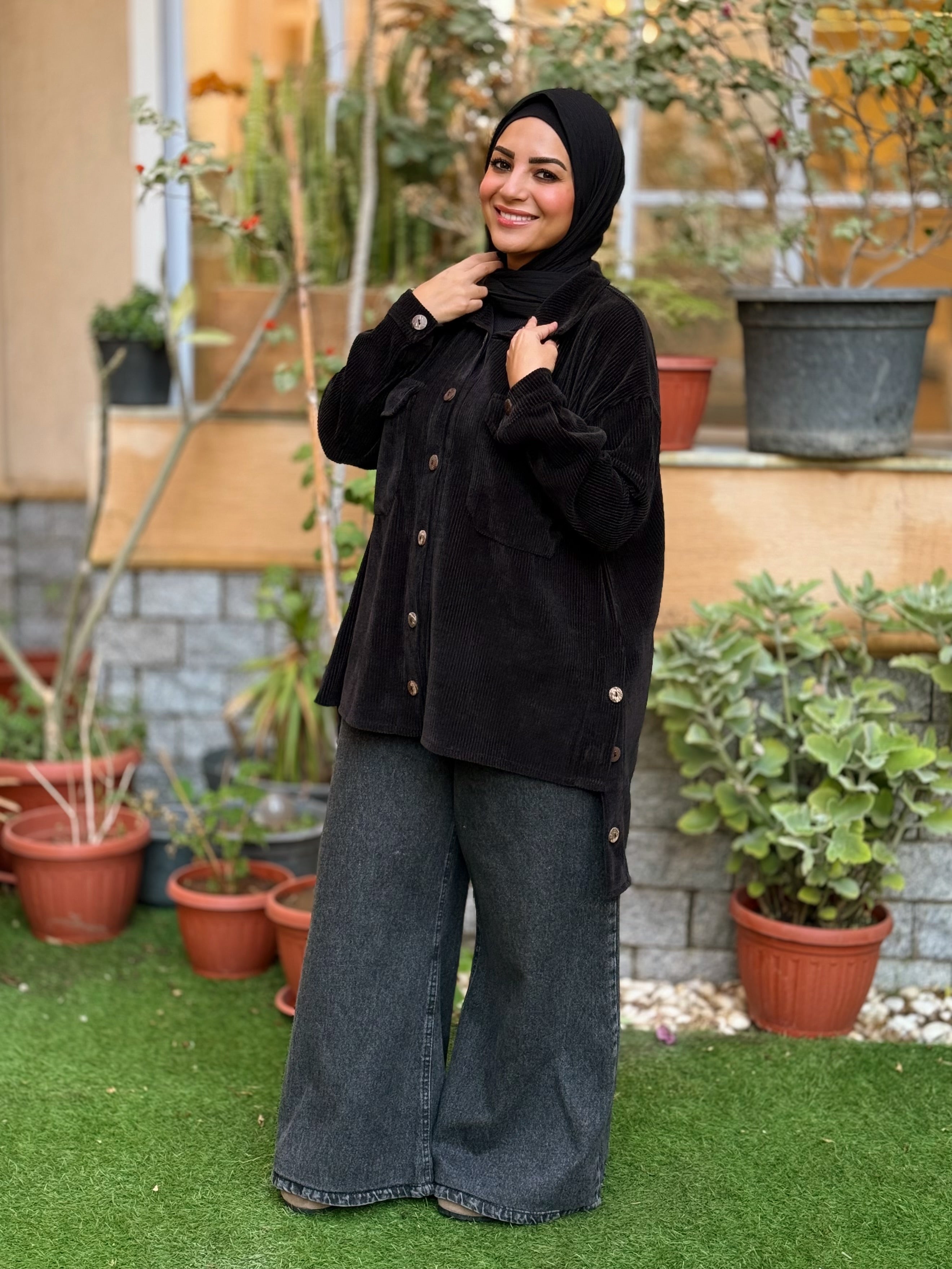 Over-sized Corduroy Shirt- Black