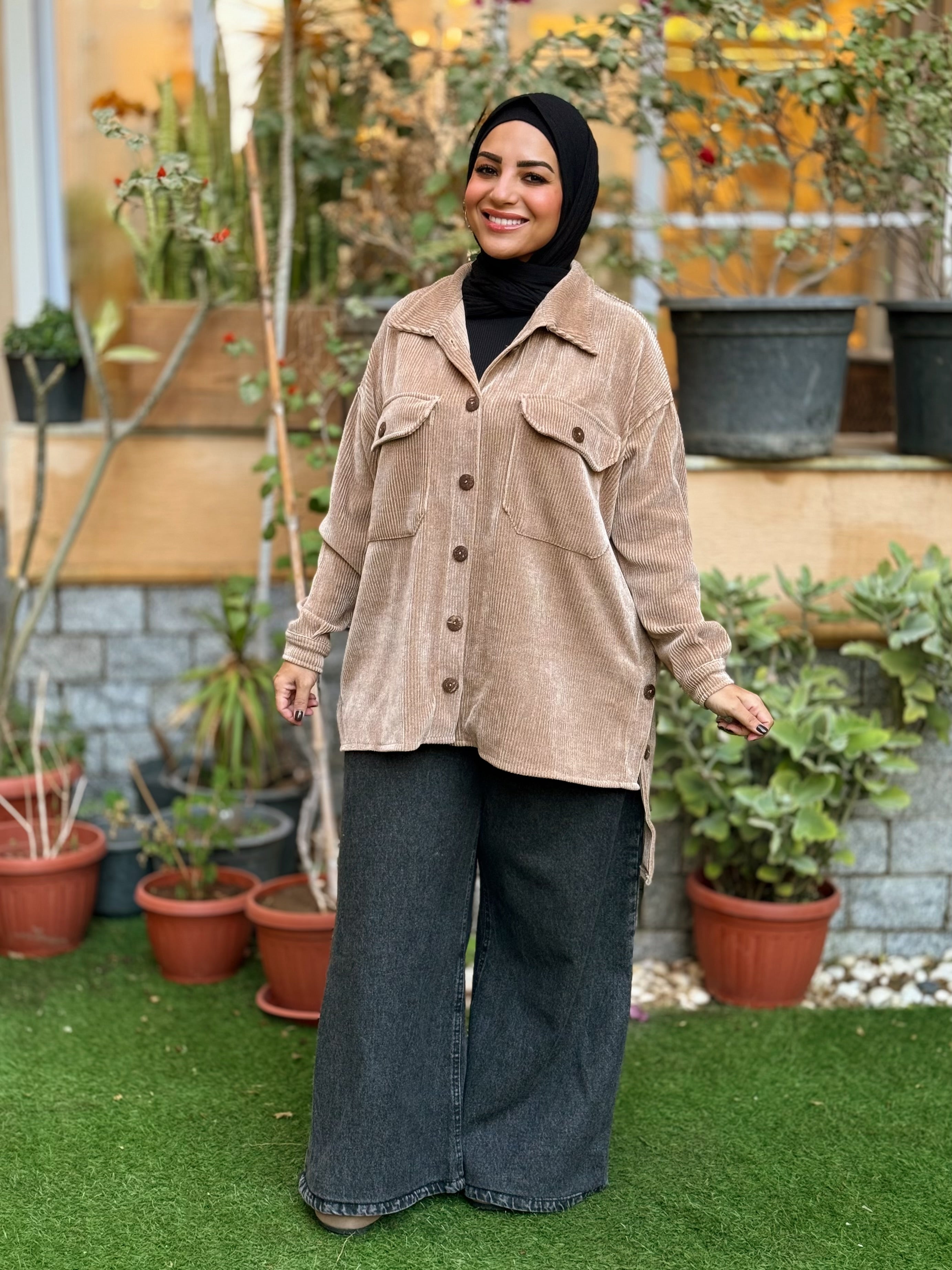 Over-sized Corduroy Shirt - beige